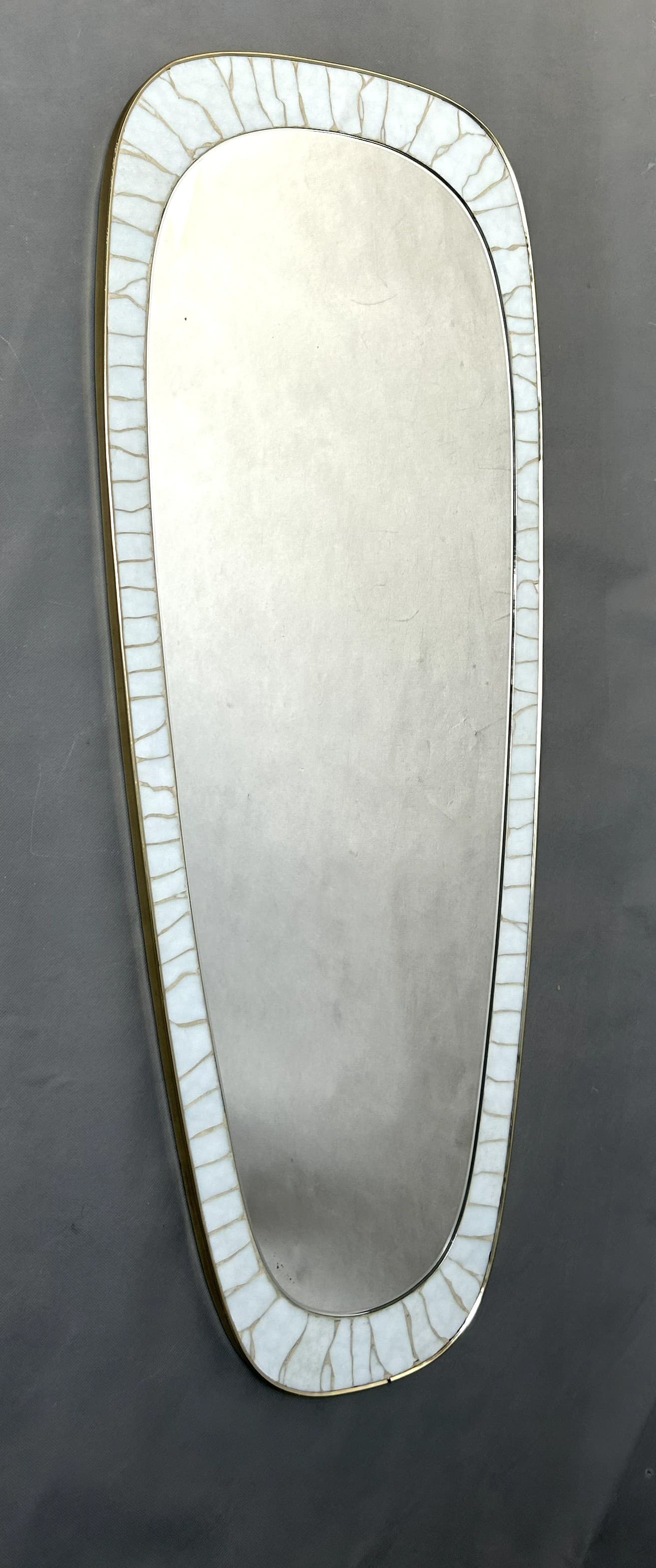 Wall mirror, modernist, white grey beige ceramics, glass, Europe, 1960s. - 310590