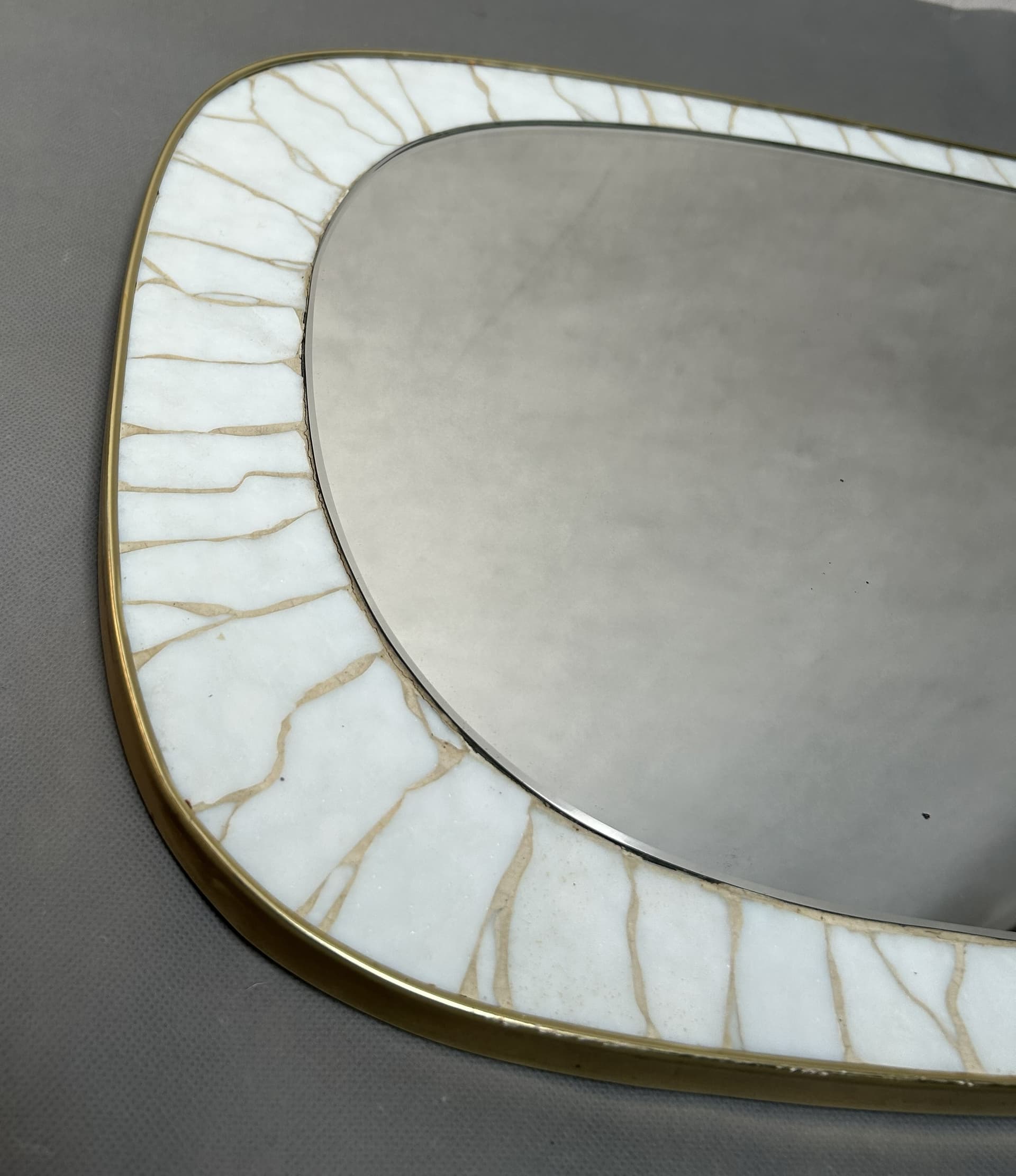 Wall mirror, modernist, white grey beige ceramics, glass, Europe, 1960s. - 310588
