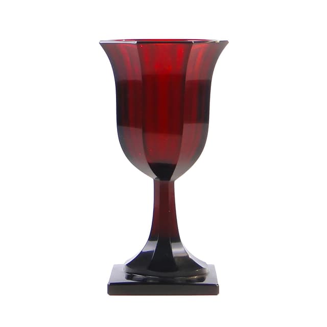 Wazon pucharowy, rubinowy, kryształ, Polska, lata 40. - WYMIARY