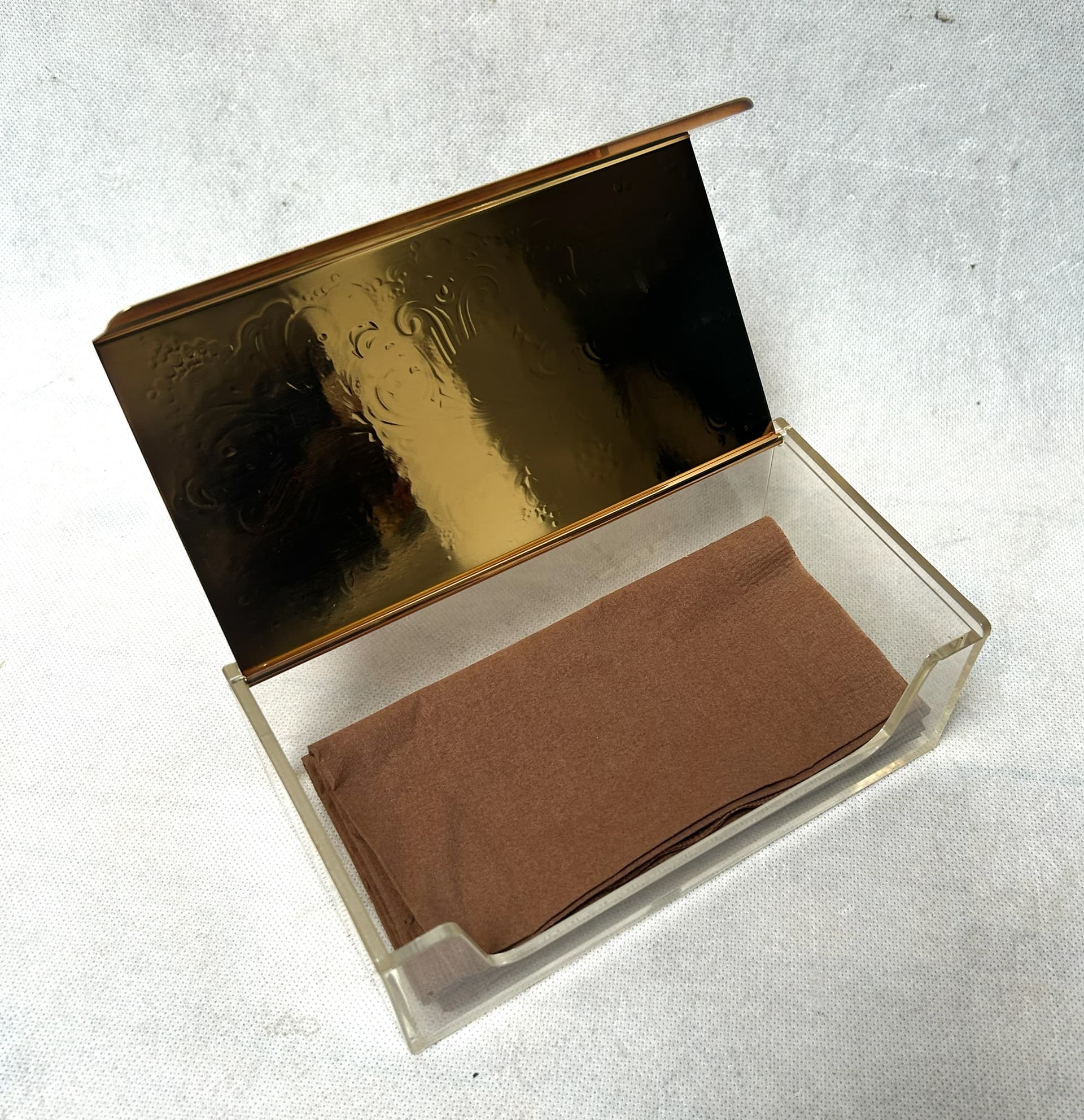 Set of jewelry box and bowl S-Collection, gold metal, transparent acrylic, by S. Kupetz, WMF, Germany, 1970s. - 310614