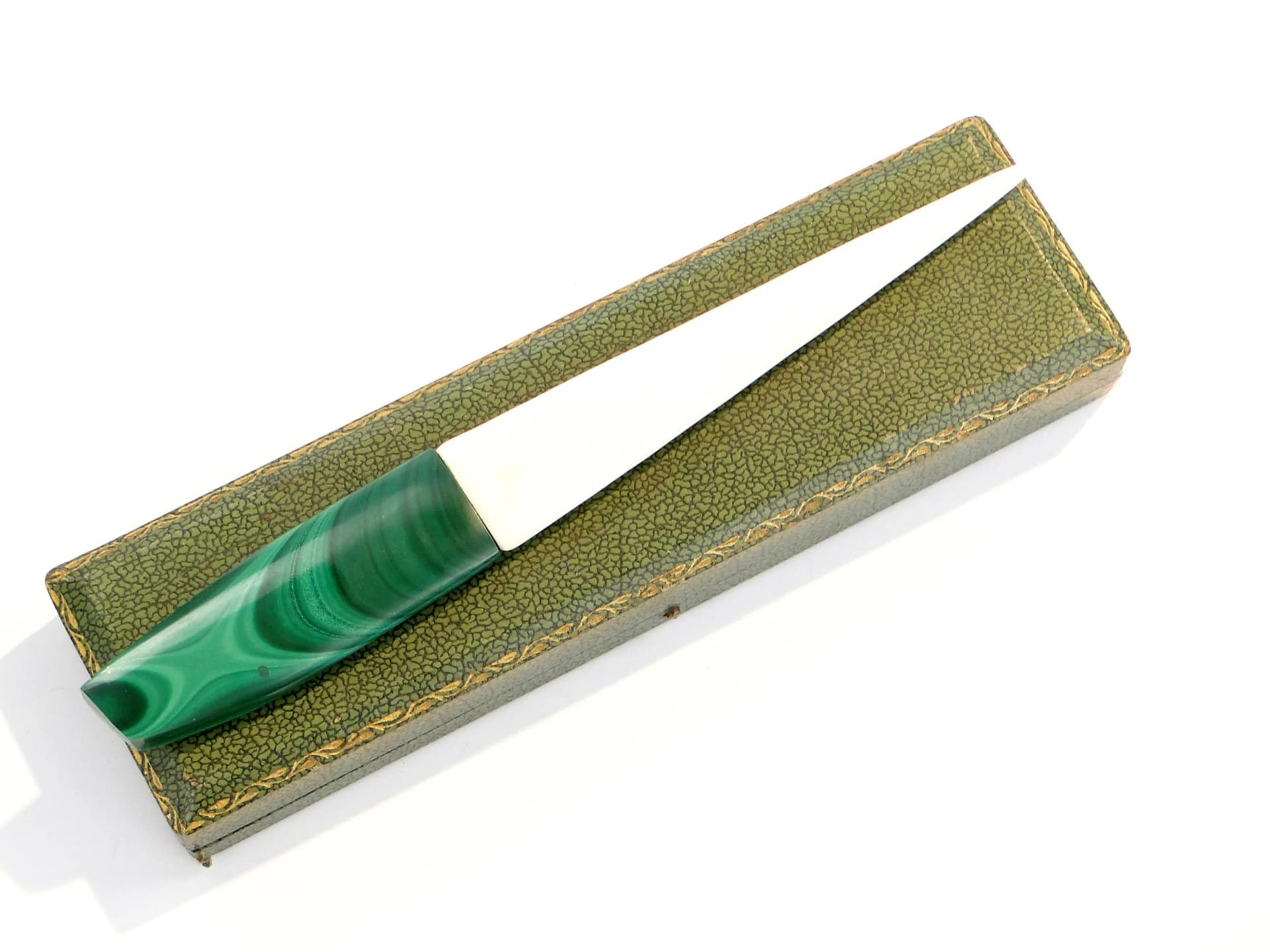 Letter opener, Art Deco, green malachite, ivory, 1920s - 22859