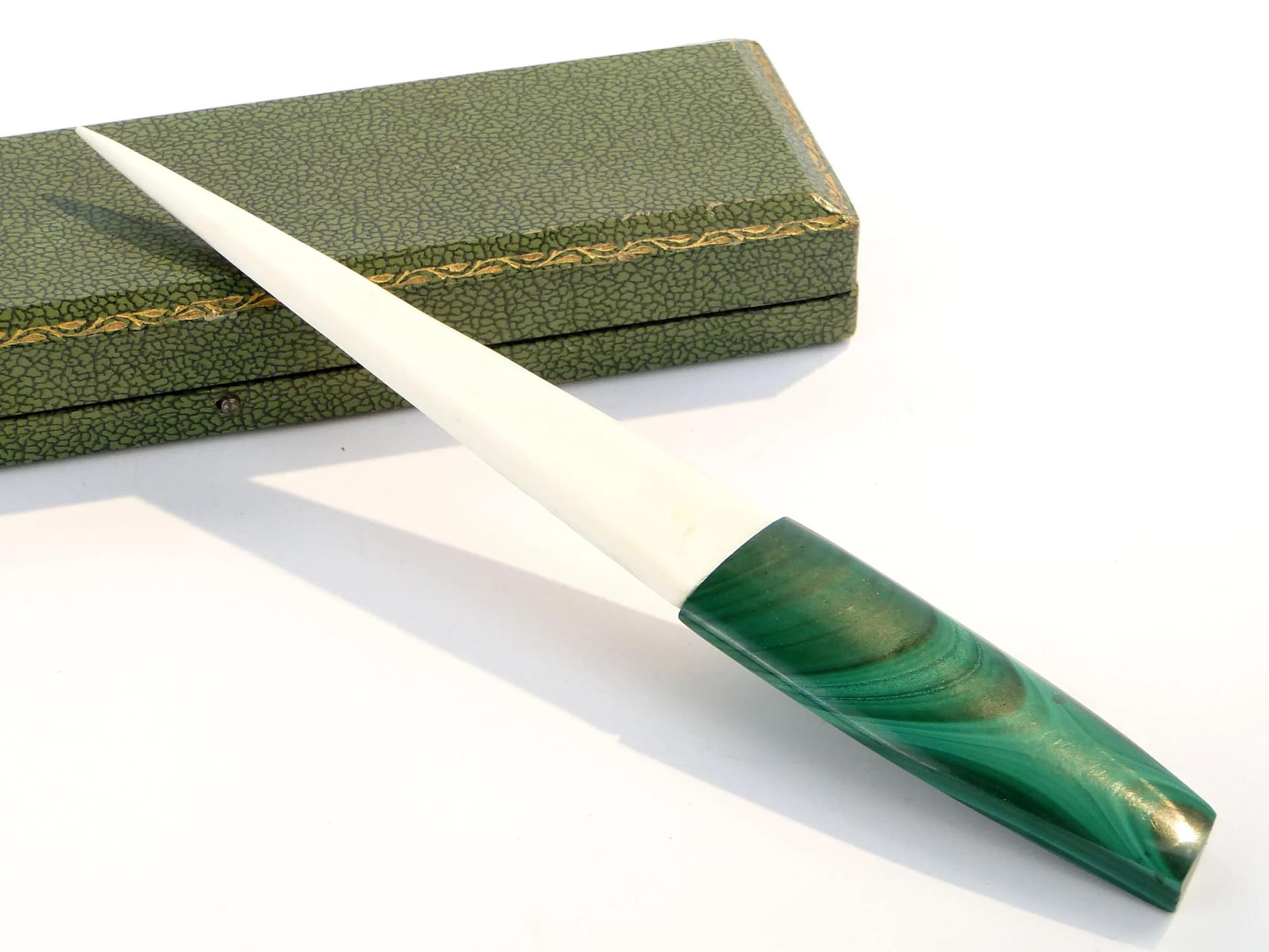 Letter opener, Art Deco, green malachite, ivory, 1920s - 22863