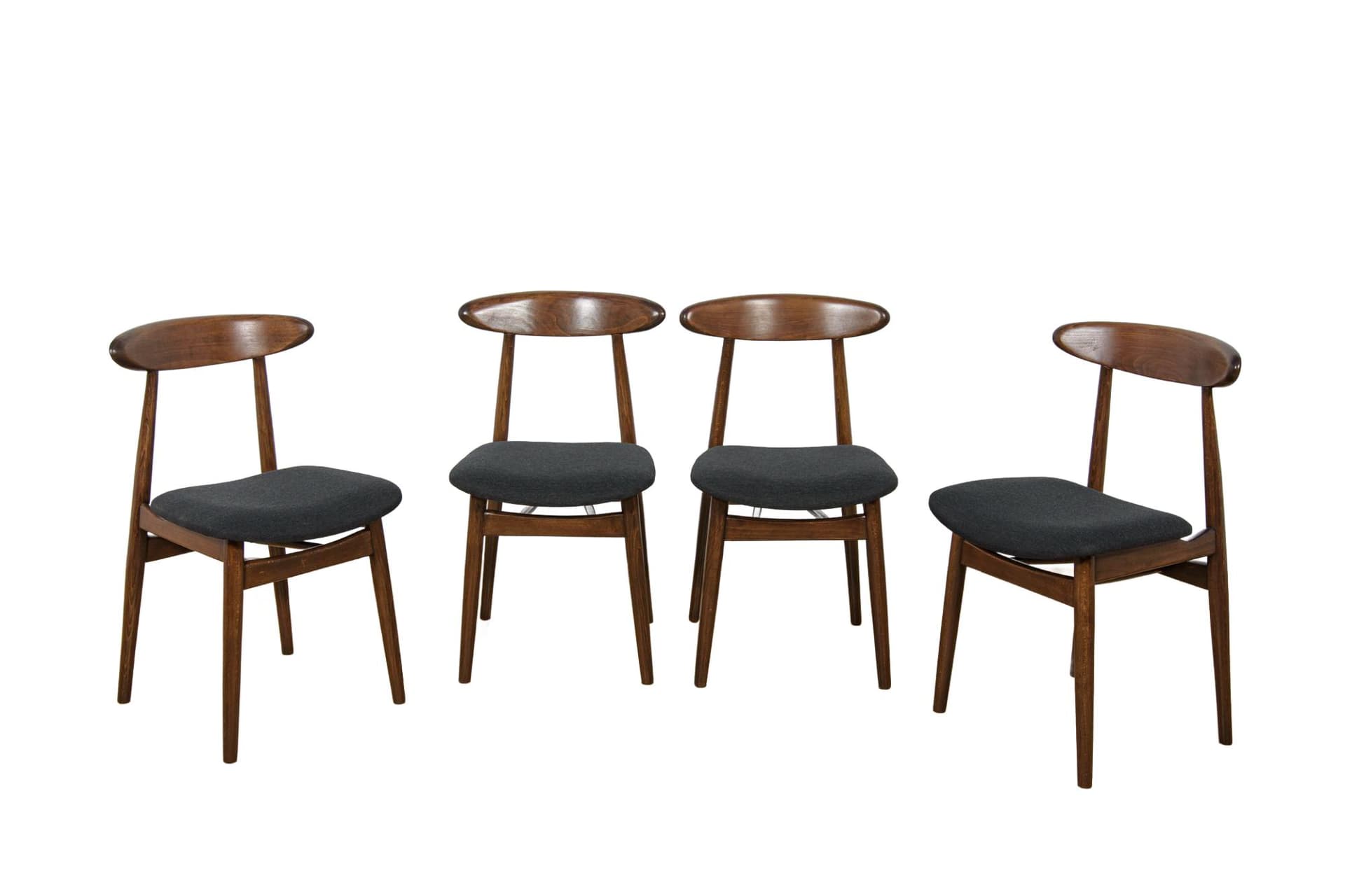 Set of four chairs 5912, brown beech, dark grey fabric, Zamojskie Fabryki Mebli, Poland, 1960s.