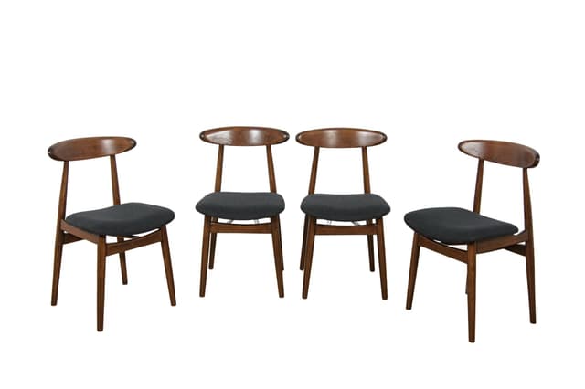 Set of four chairs 5912, brown beech, dark grey fabric, Zamojskie Fabryki Mebli, Poland, 1960s. - DIMENSION