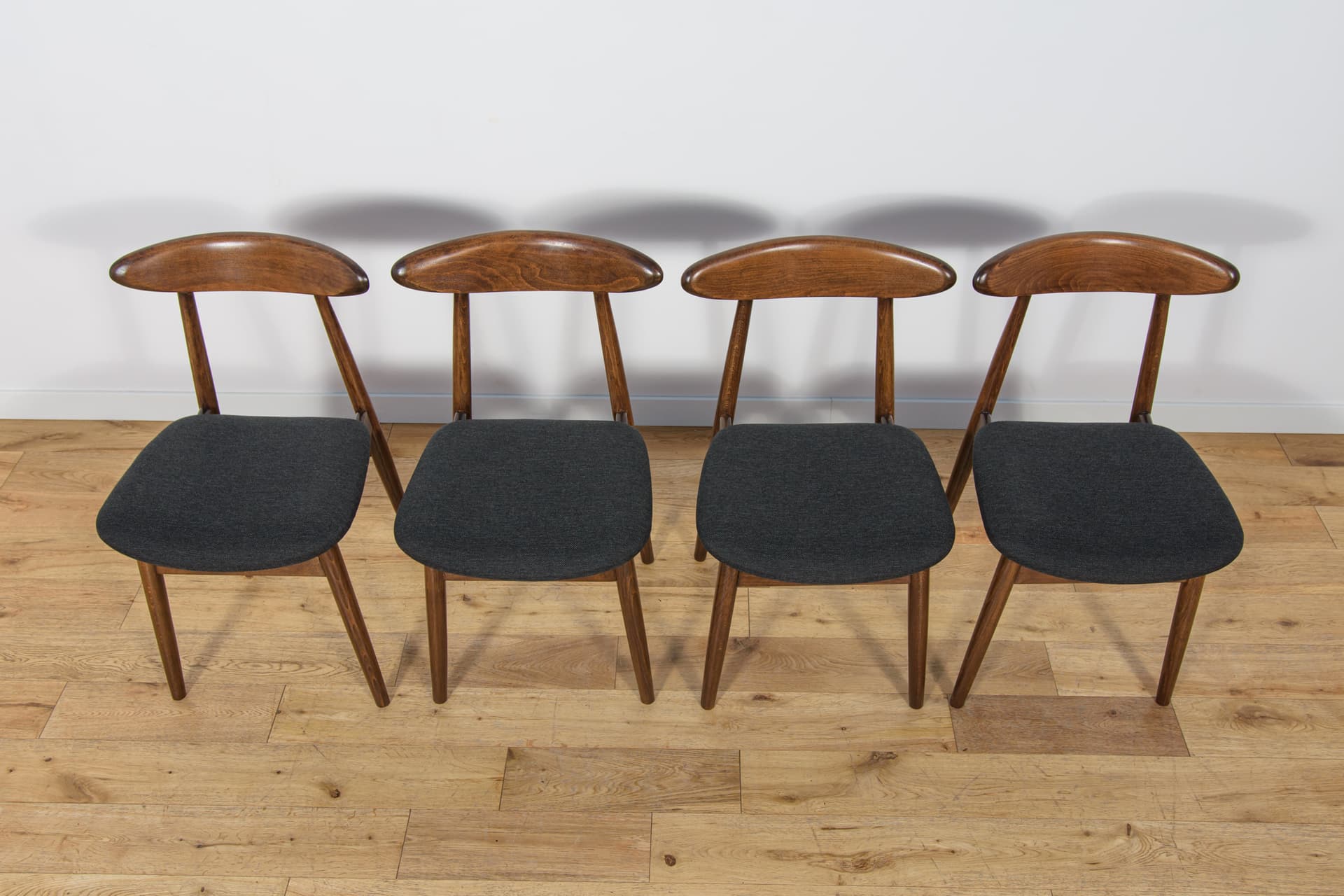 Set of four chairs 5912, brown beech, dark grey fabric, Zamojskie Fabryki Mebli, Poland, 1960s. - 312874