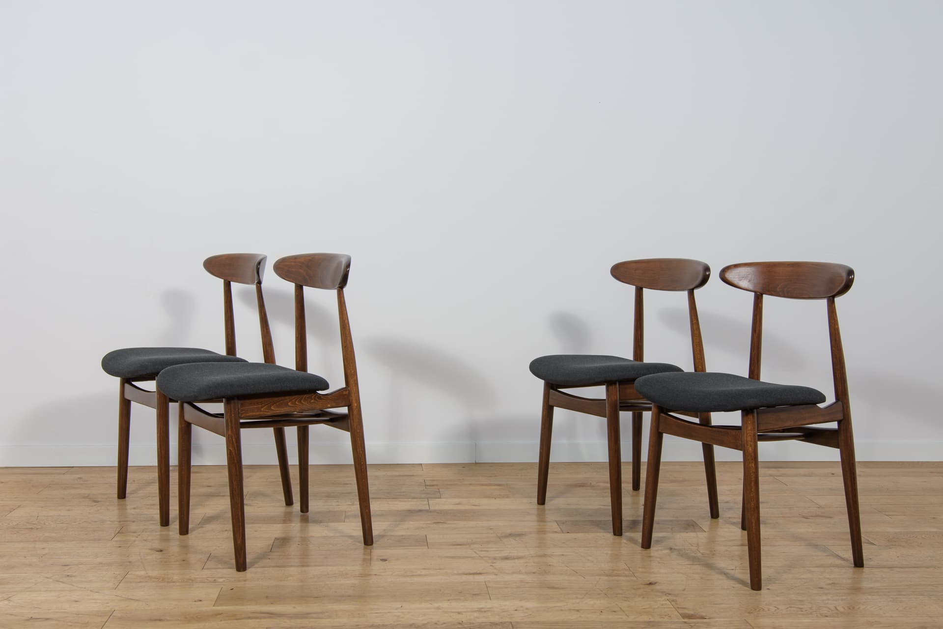 Set of four chairs 5912, brown beech, dark grey fabric, Zamojskie Fabryki Mebli, Poland, 1960s. - 312875