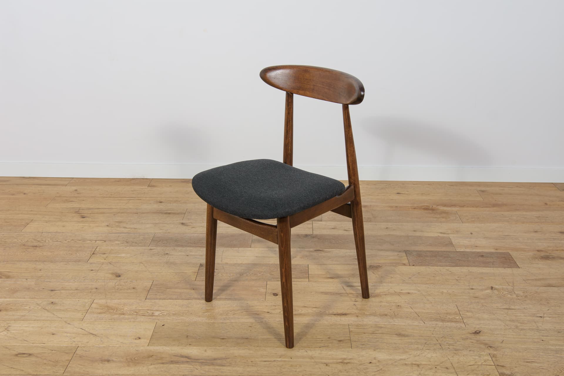 Set of four chairs 5912, brown beech, dark grey fabric, Zamojskie Fabryki Mebli, Poland, 1960s. - 312878
