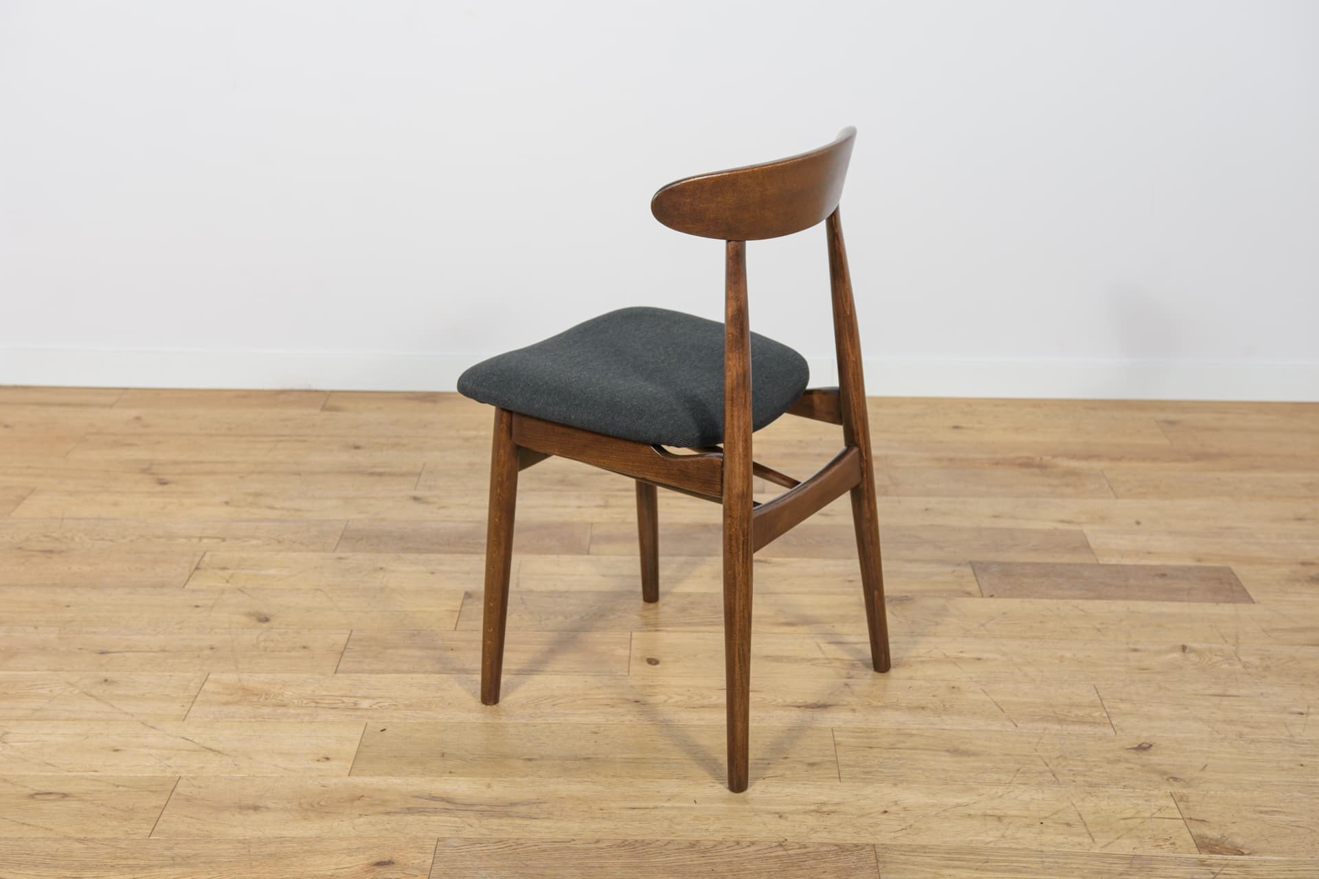 Set of four chairs 5912, brown beech, dark grey fabric, Zamojskie Fabryki Mebli, Poland, 1960s. - 312880