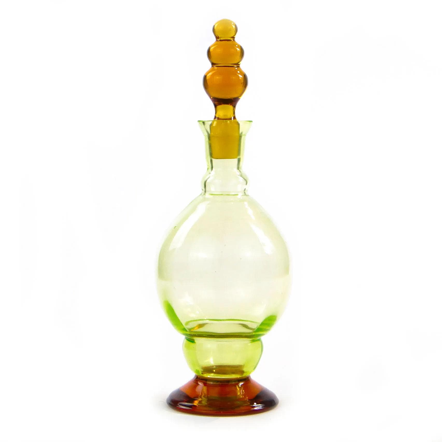 Karafka Art Deco, szkło uranowe jasnozielone, szkło pomarańczowe, Zawiercie, Polska, lata 30. - 23295