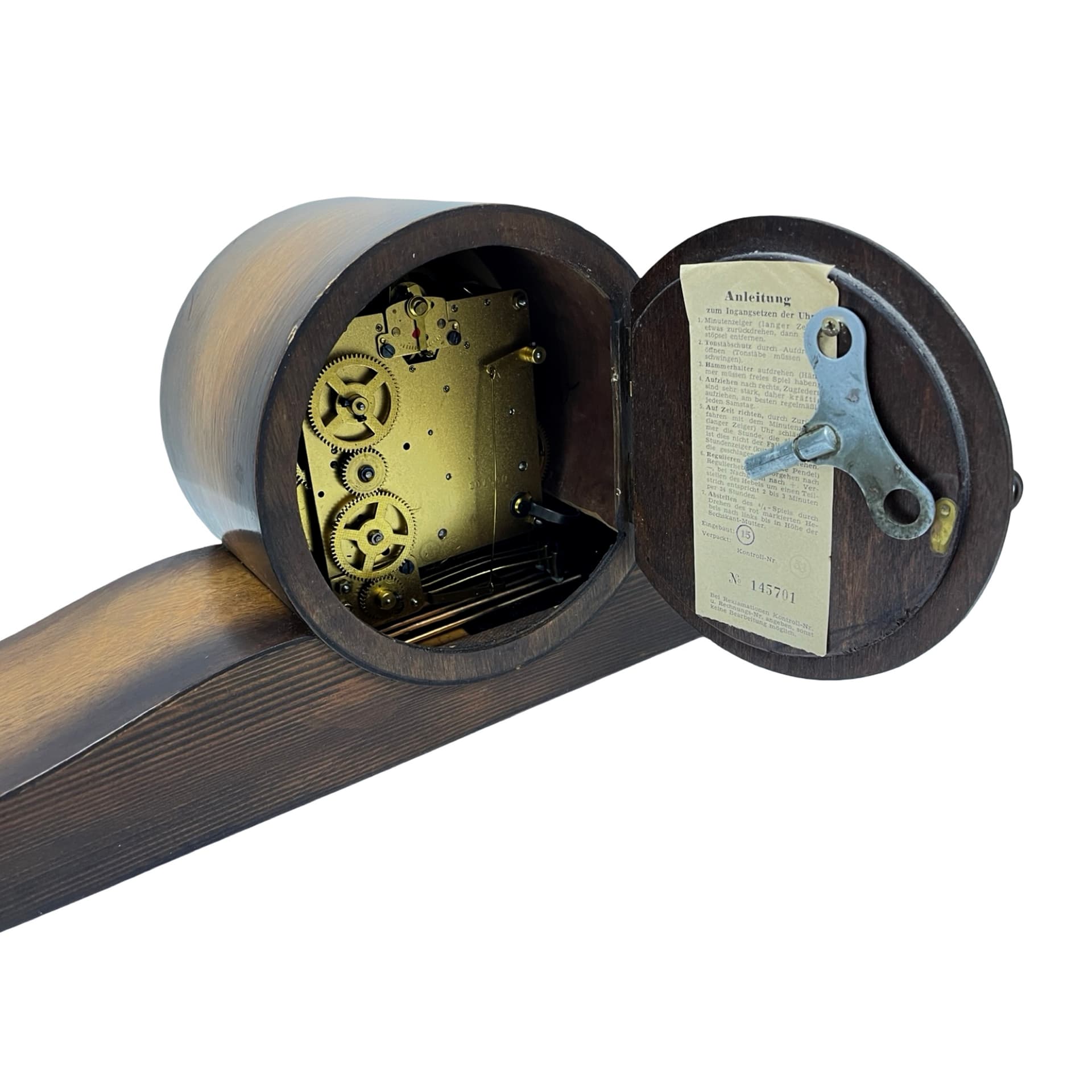 Mantel clock, brown, wood brass glass, Germany, 1950s - 313019