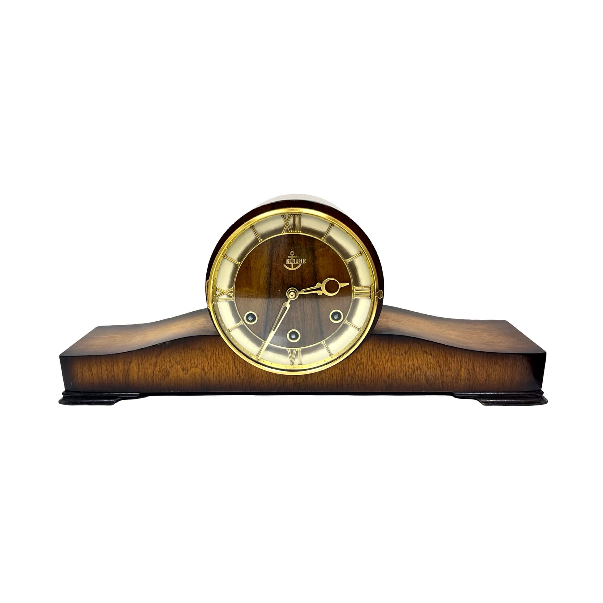 Mantel clock, brown, wood brass glass, Germany, 1950s - 313022