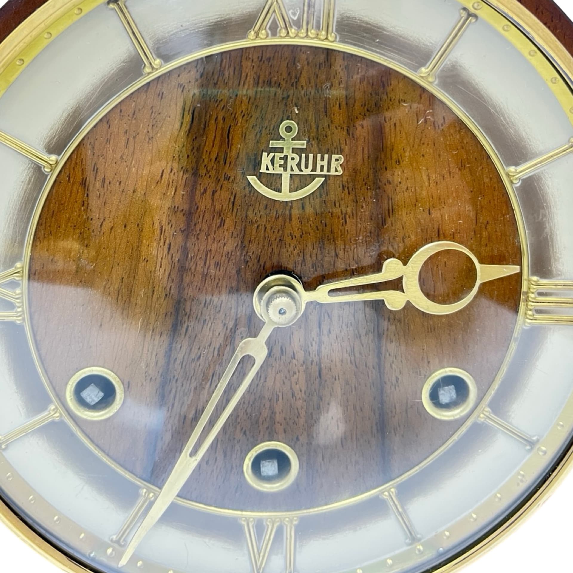 Mantel clock, brown, wood brass glass, Germany, 1950s - 313013