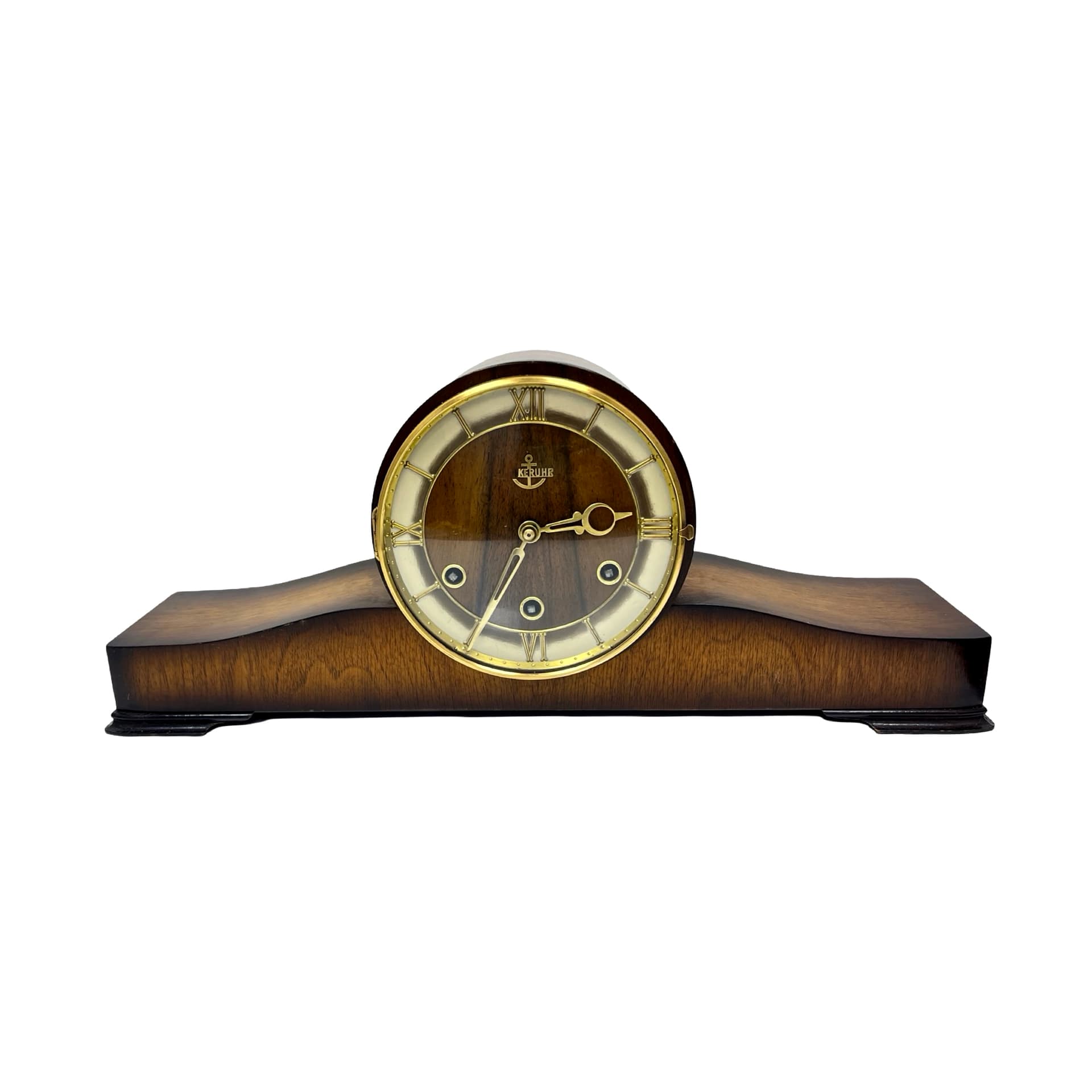Mantel clock, brown, wood brass glass, Germany, 1950s - 313023