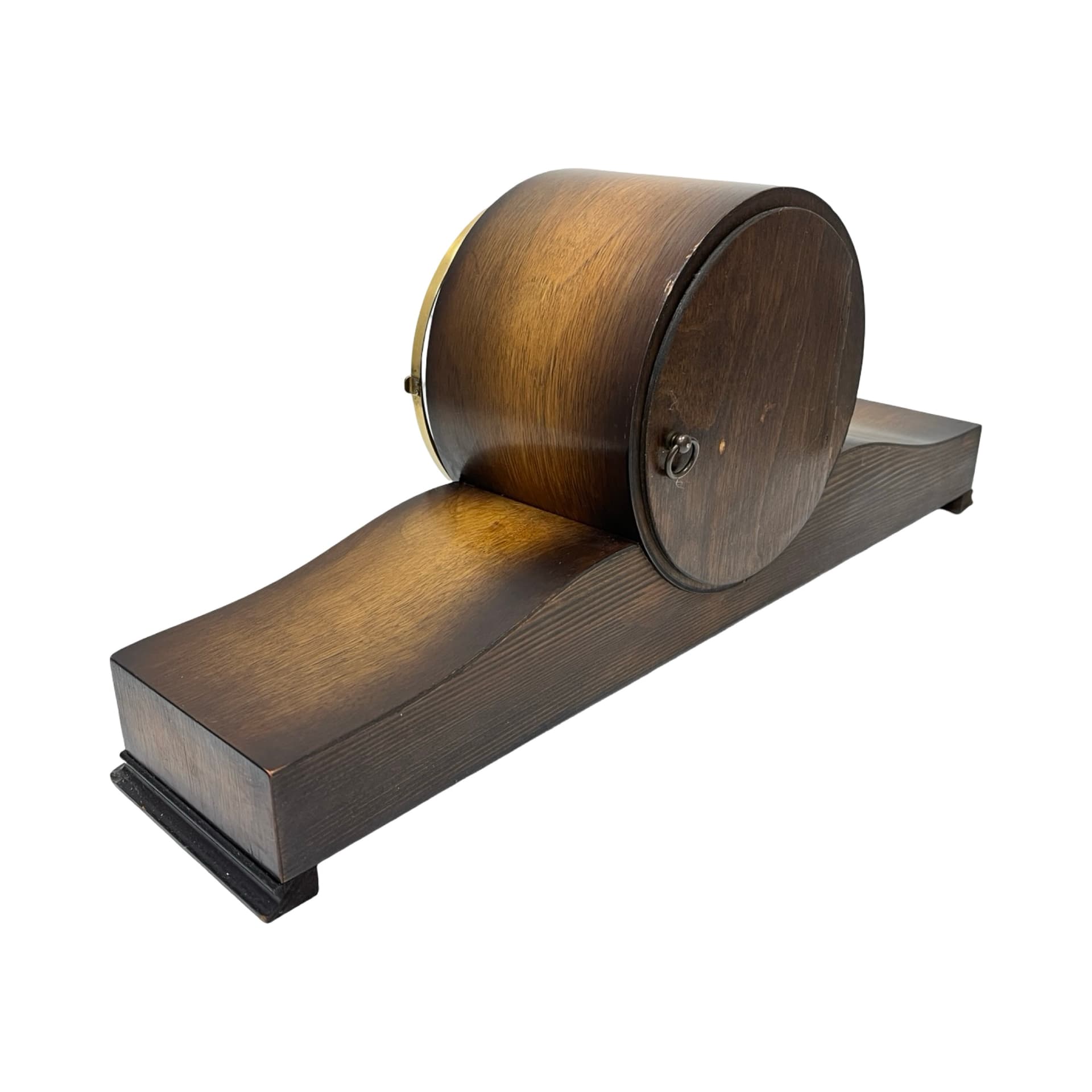 Mantel clock, brown, wood brass glass, Germany, 1950s - 313020