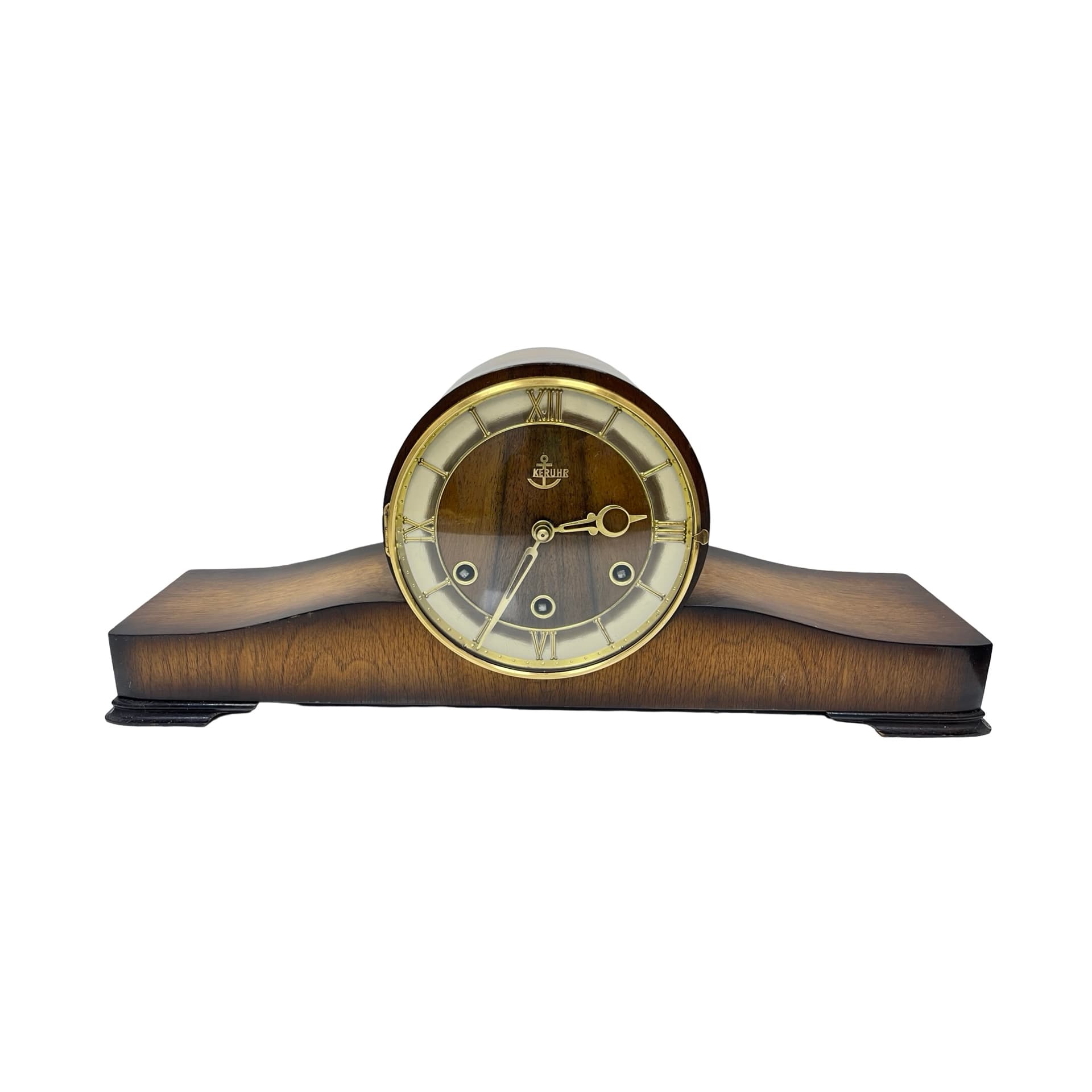 Mantel clock, brown, wood brass glass, Germany, 1950s - 313015