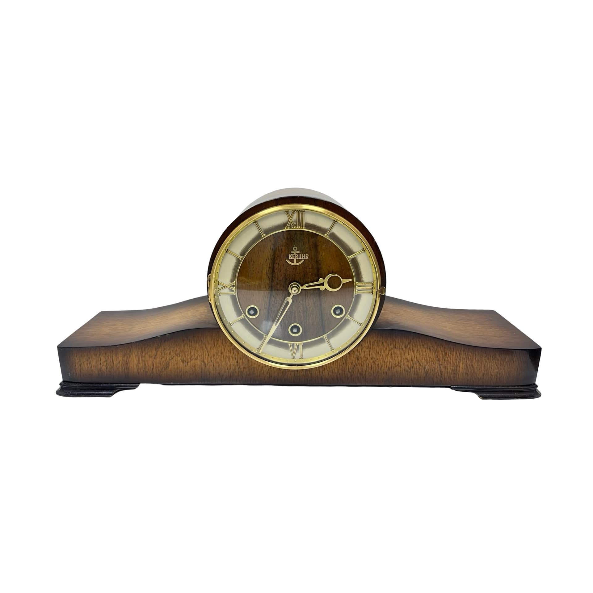 Mantel clock, brown, wood brass glass, Germany, 1950s - 313014