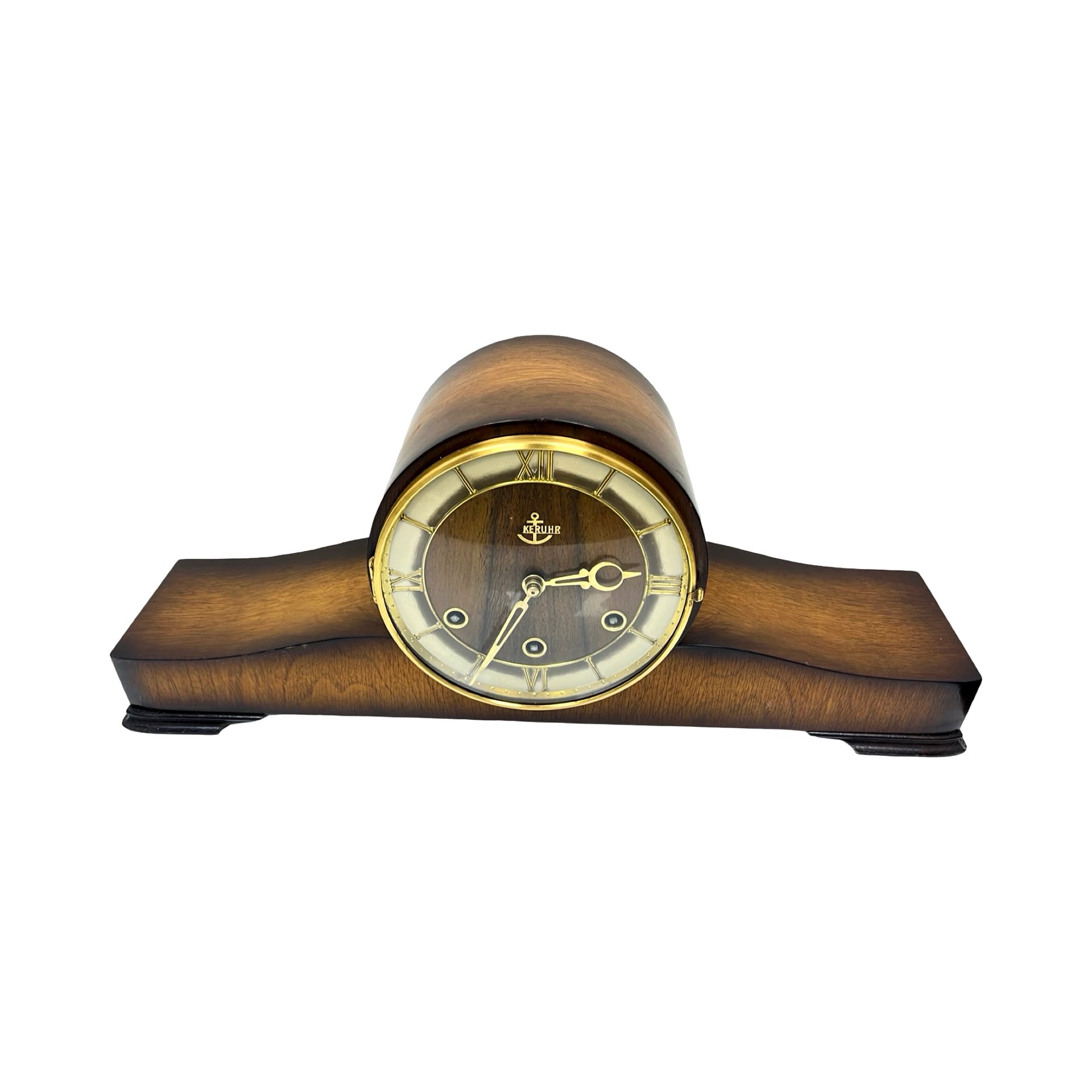 Mantel clock, brown, wood brass glass, Germany, 1950s - 313024