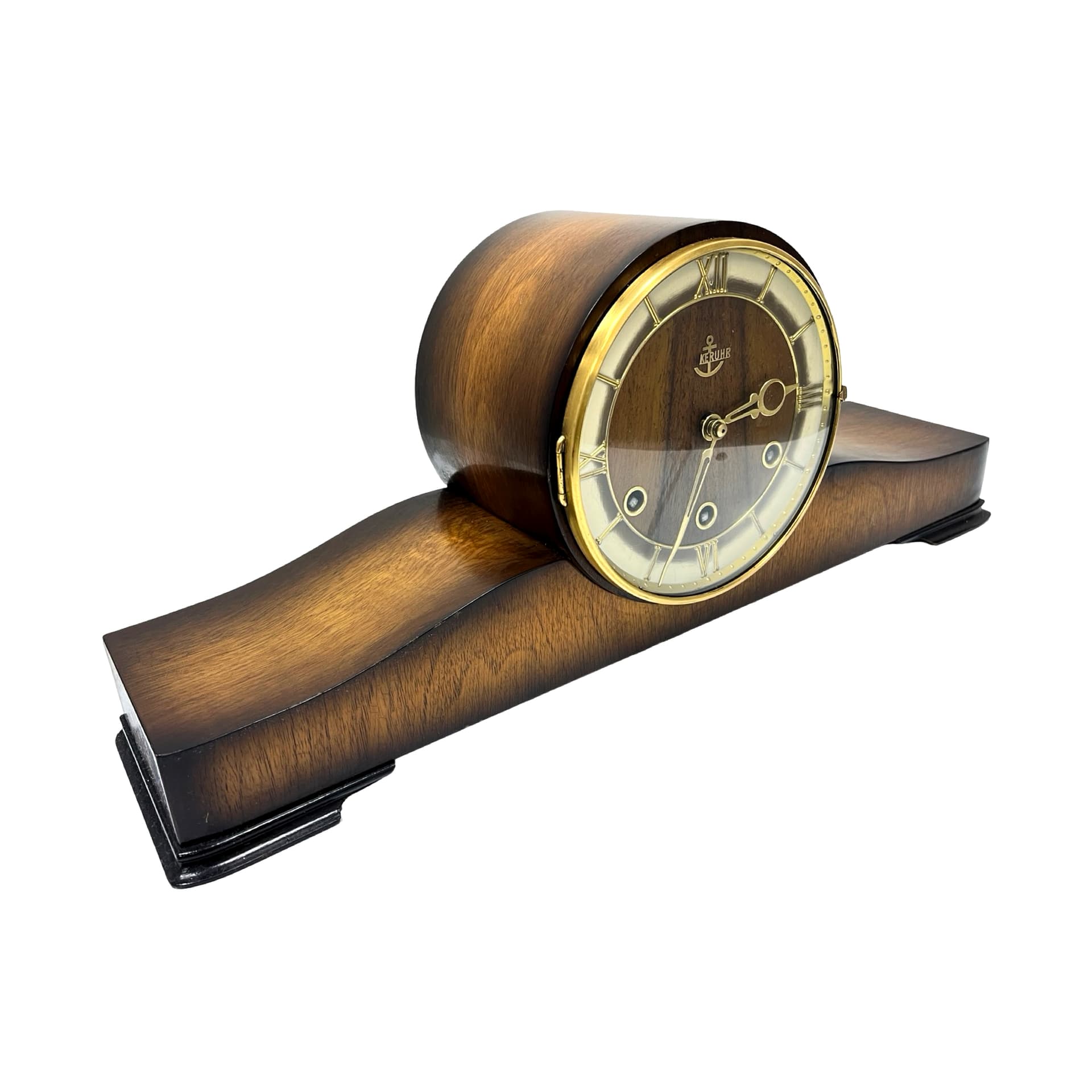 Mantel clock, brown, wood brass glass, Germany, 1950s - 313018