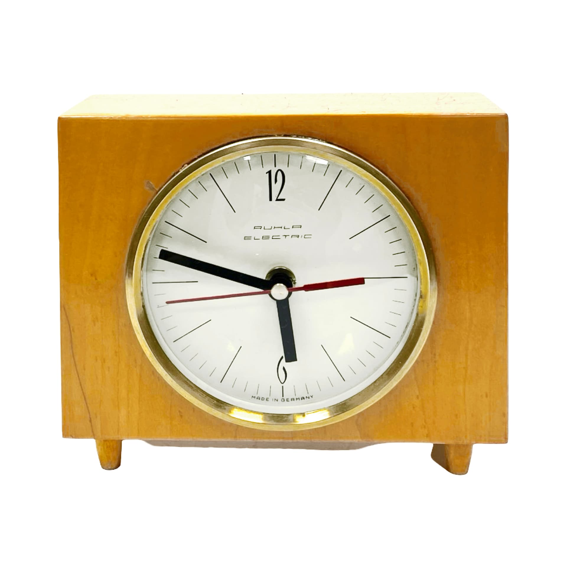 Mantel clock, brown, wood brass glass, Germany, 1970s. - 313109