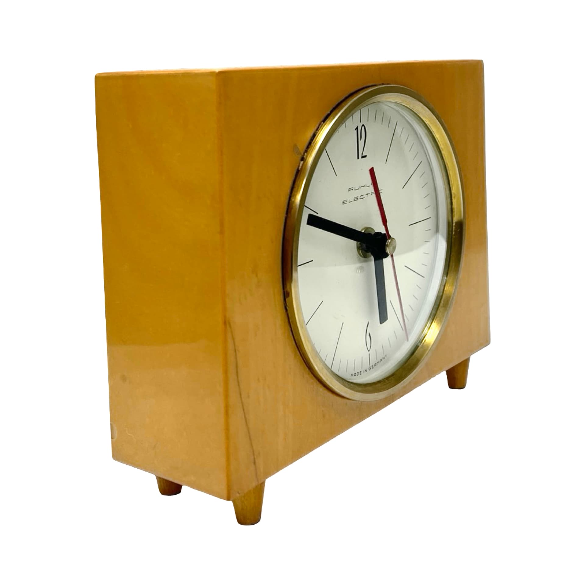 Mantel clock, brown, wood brass glass, Germany, 1970s. - 313114