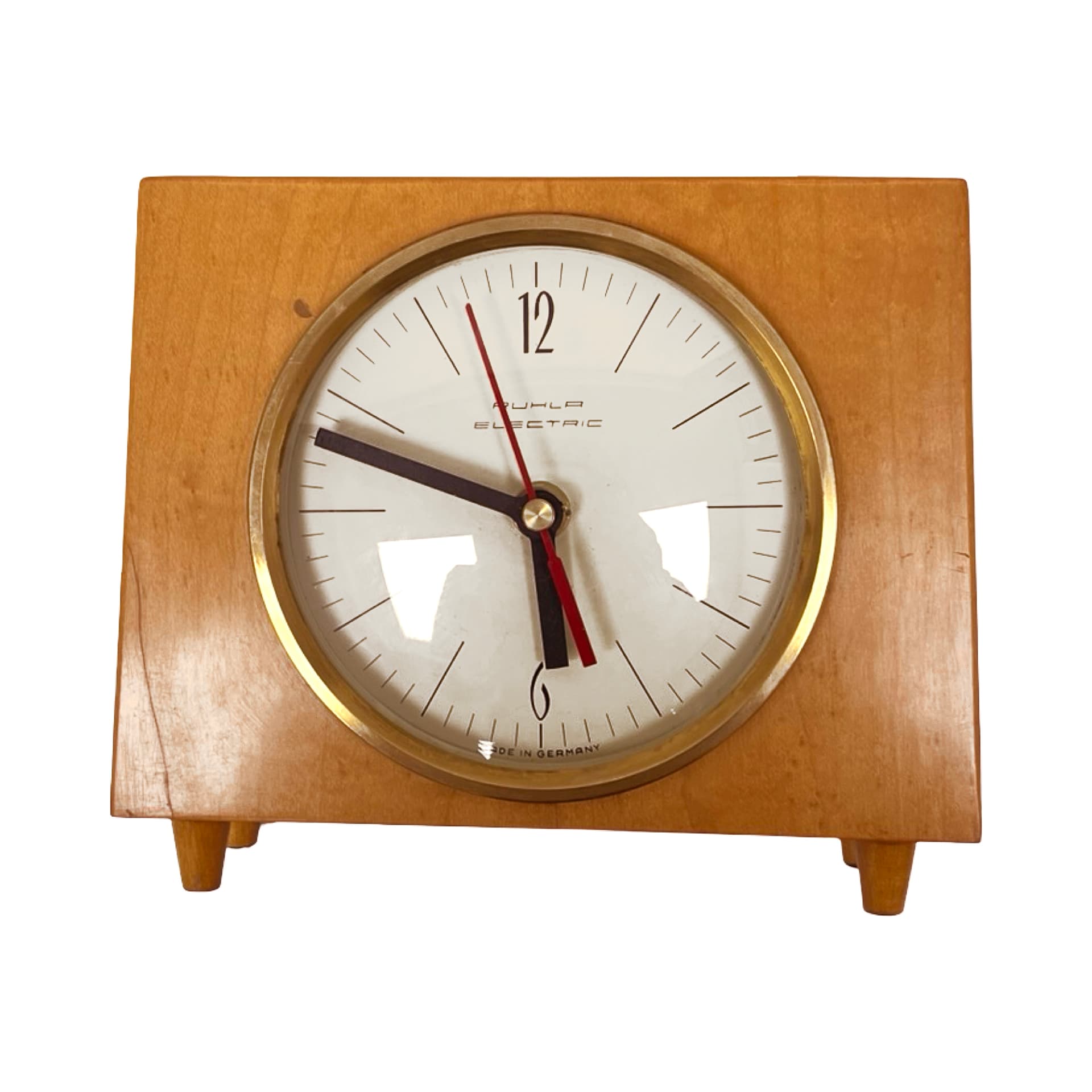Mantel clock, brown, wood brass glass, Germany, 1970s. - 313110