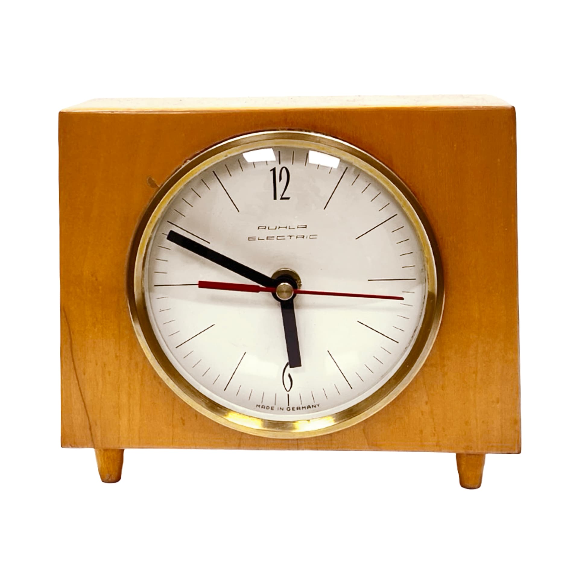 Mantel clock, brown, wood brass glass, Germany, 1970s. - 313117