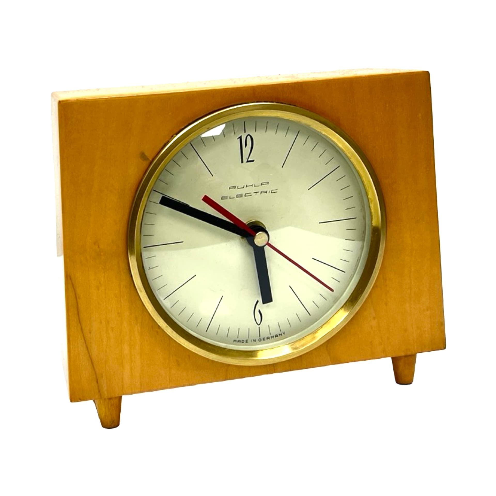 Mantel clock, brown, wood brass glass, Germany, 1970s. - 313115