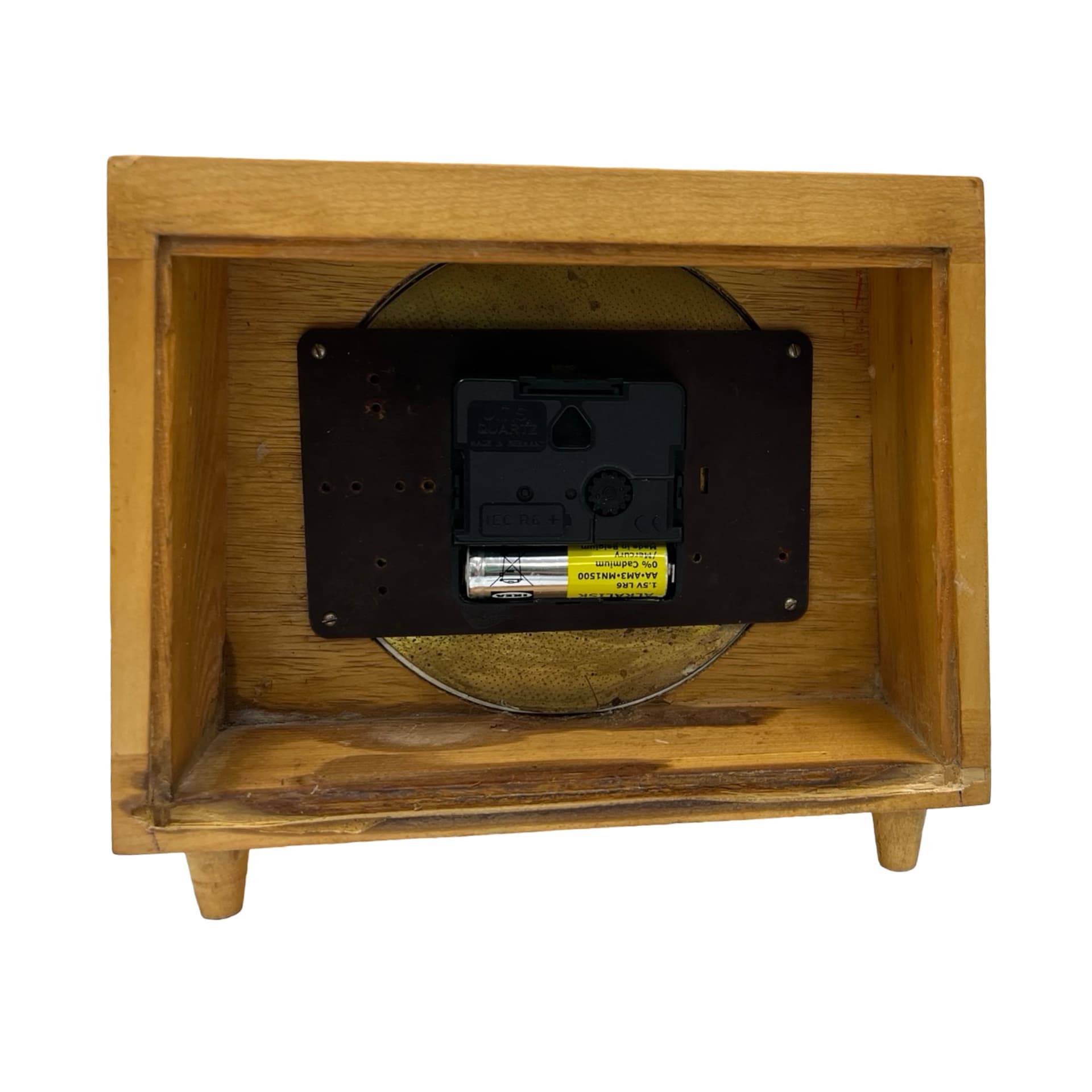 Mantel clock, brown, wood brass glass, Germany, 1970s. - 313116