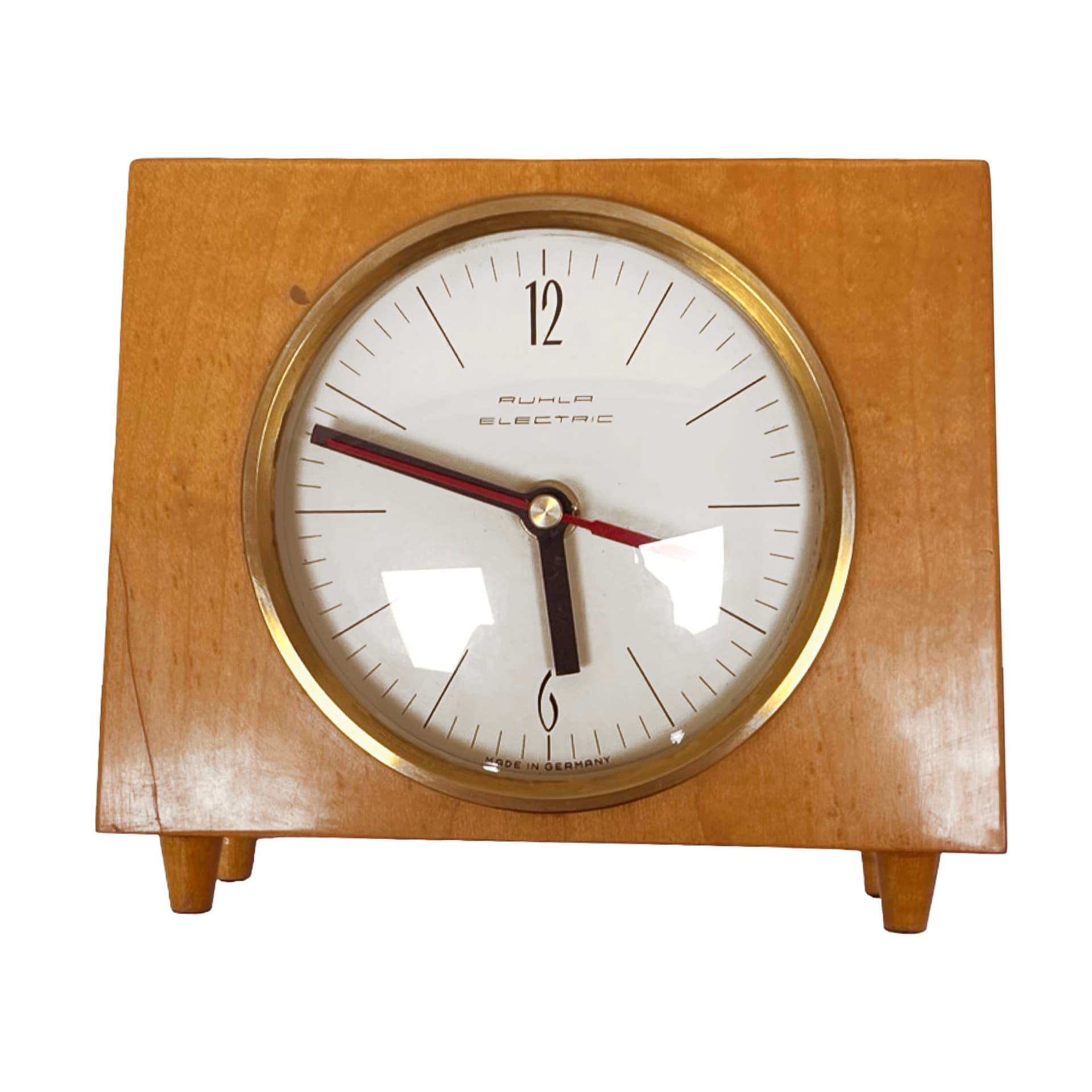Mantel clock, brown, wood brass glass, Germany, 1970s. - 313108