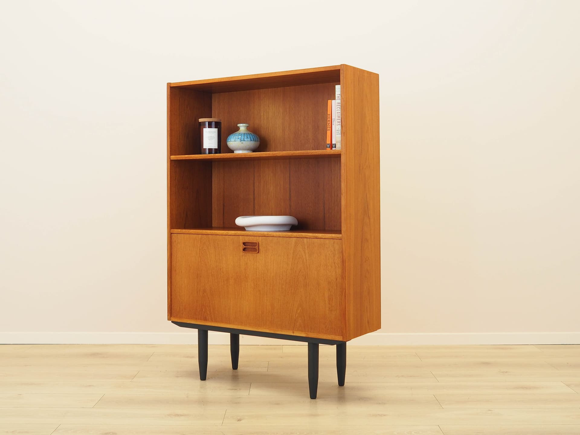 Bookcase, brown teak, black wood, Denmark, 1970s. - 313054
