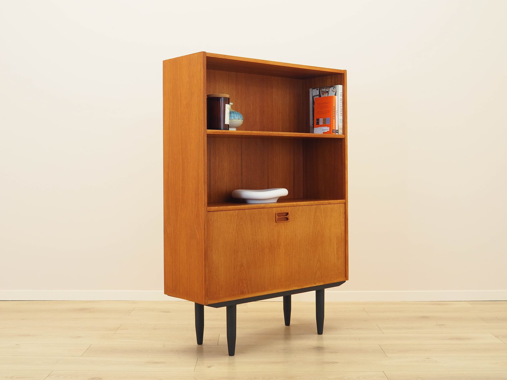Bookcase, brown teak, black wood, Denmark, 1970s. - 313055