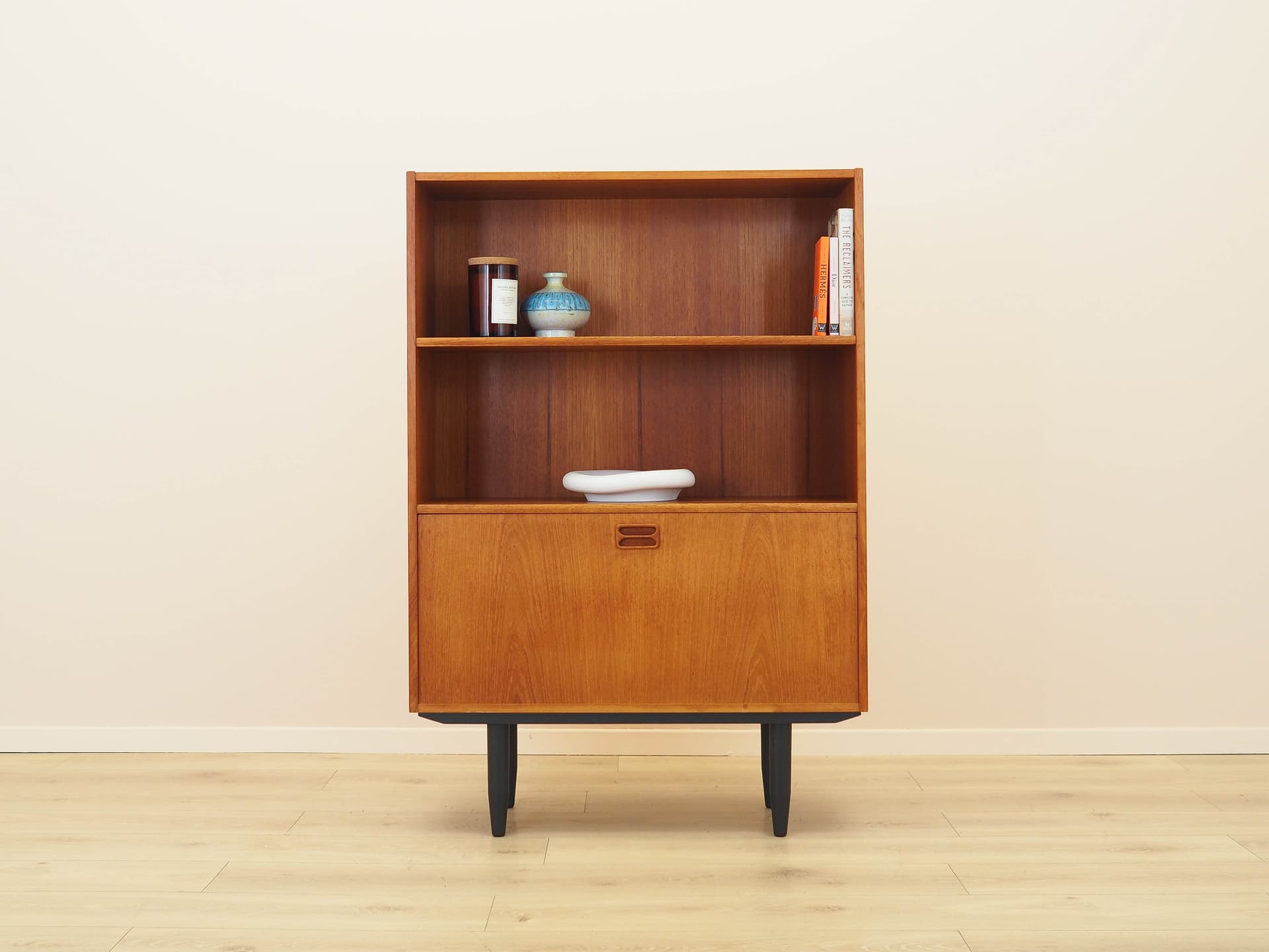 Bookcase, brown teak, black wood, Denmark, 1970s. - 313052