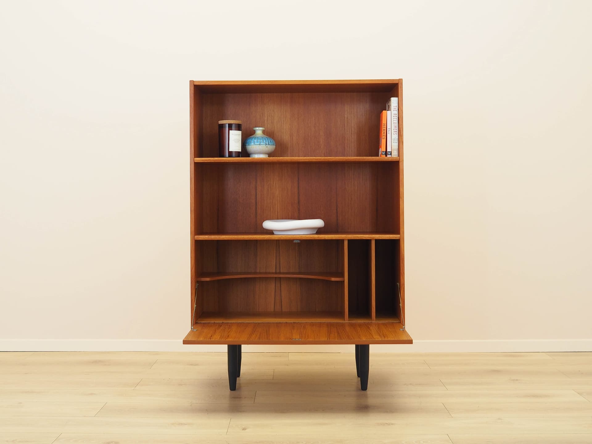 Bookcase, brown teak, black wood, Denmark, 1970s. - 313053