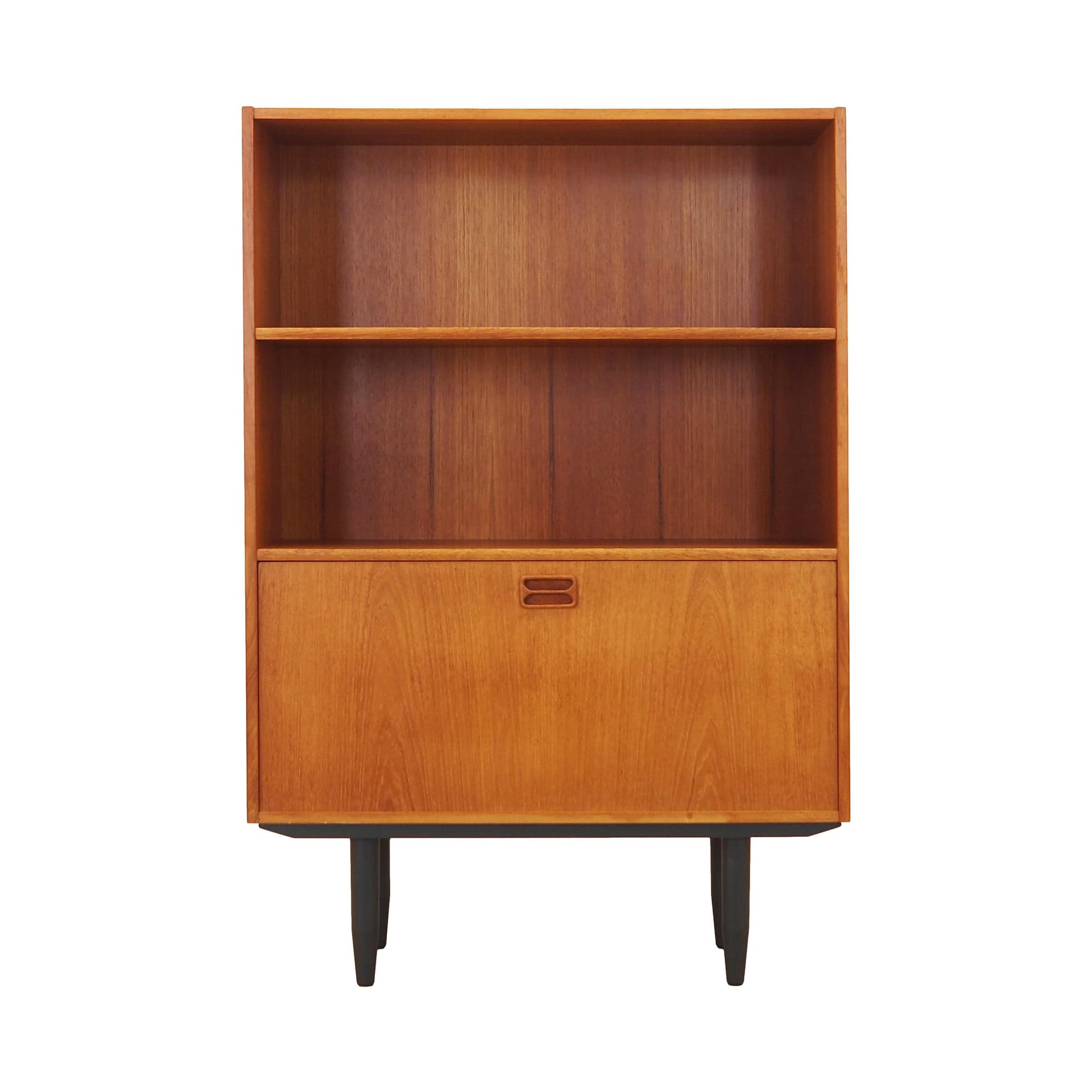 Bookcase, brown teak, black wood, Denmark, 1970s.