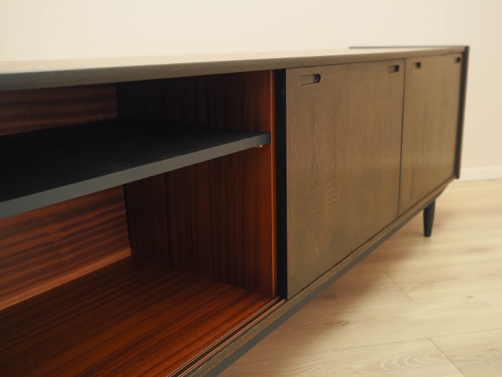 Sideboard, brown oak, black wood, Skovby Møbelfabrik, Denmark, 1970s. - 313088