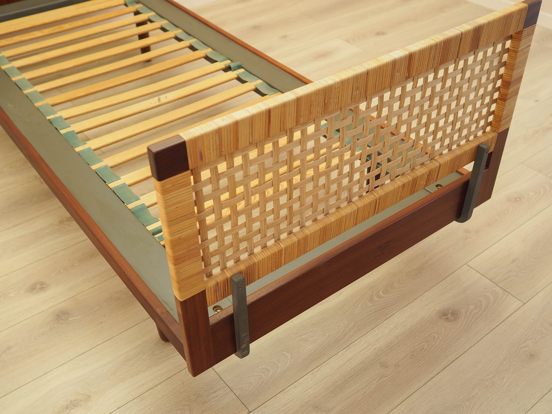 Bed, brown teak, beige rattan, by H. Wegner, Getama, Denmark, 1960s. - 313131