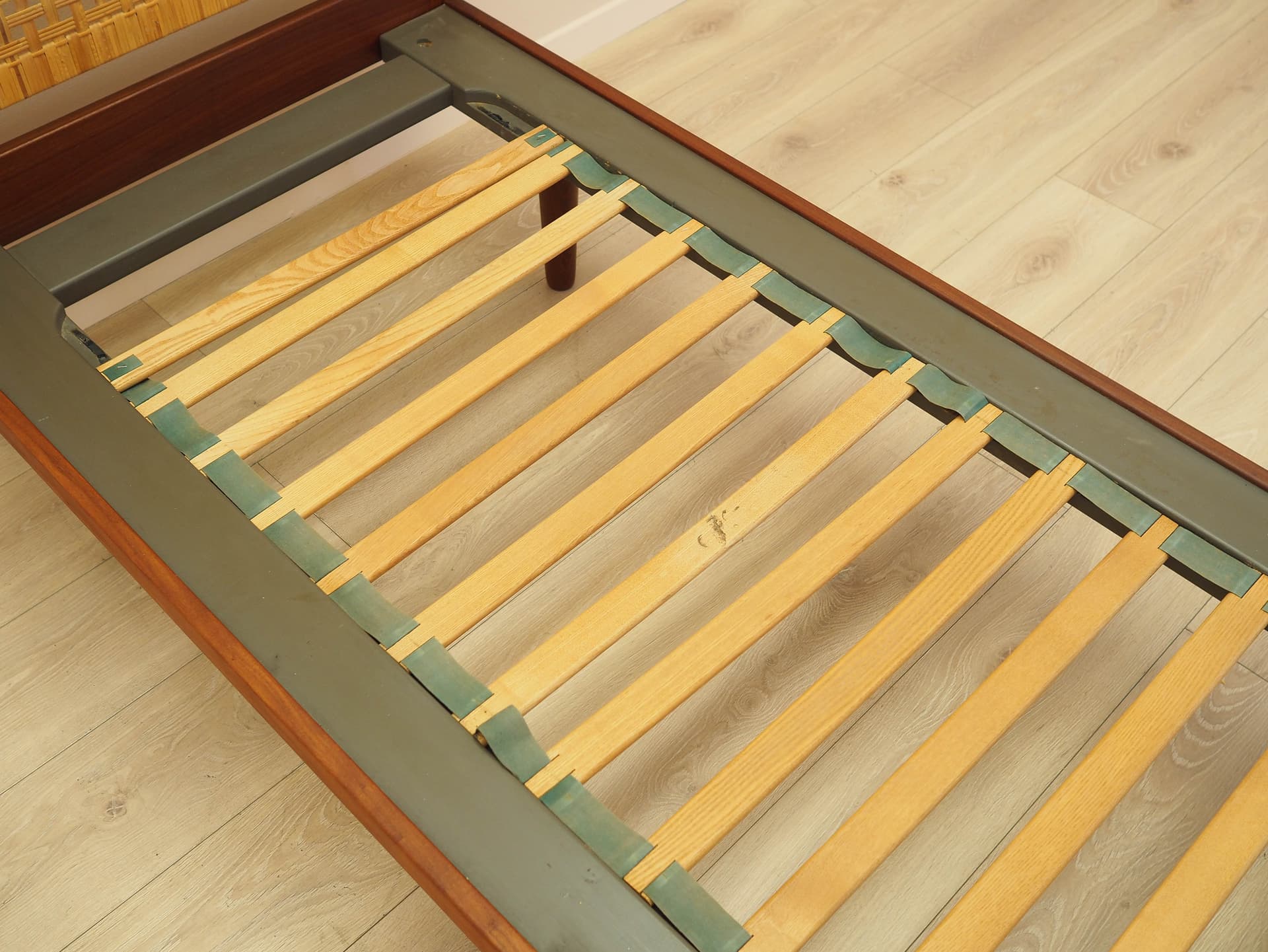 Bed, brown teak, beige rattan, by H. Wegner, Getama, Denmark, 1960s. - 313127