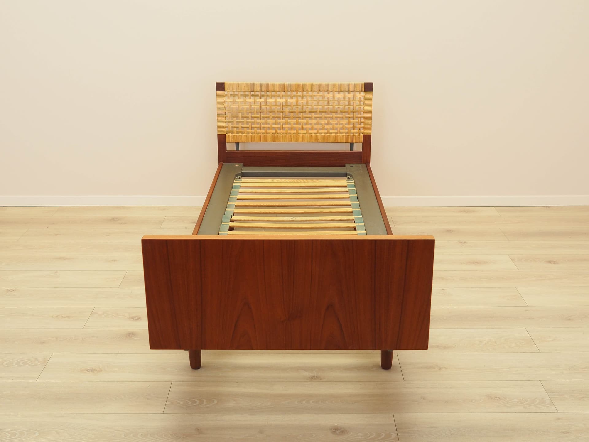 Bed, brown teak, beige rattan, by H. Wegner, Getama, Denmark, 1960s. - 313120