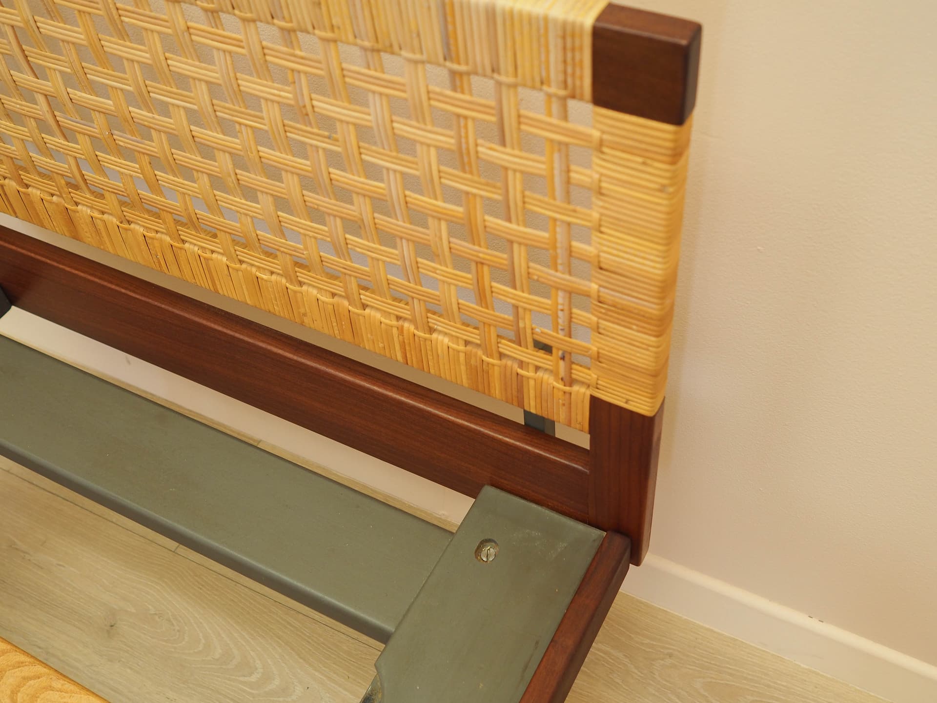 Bed, brown teak, beige rattan, by H. Wegner, Getama, Denmark, 1960s. - 313128