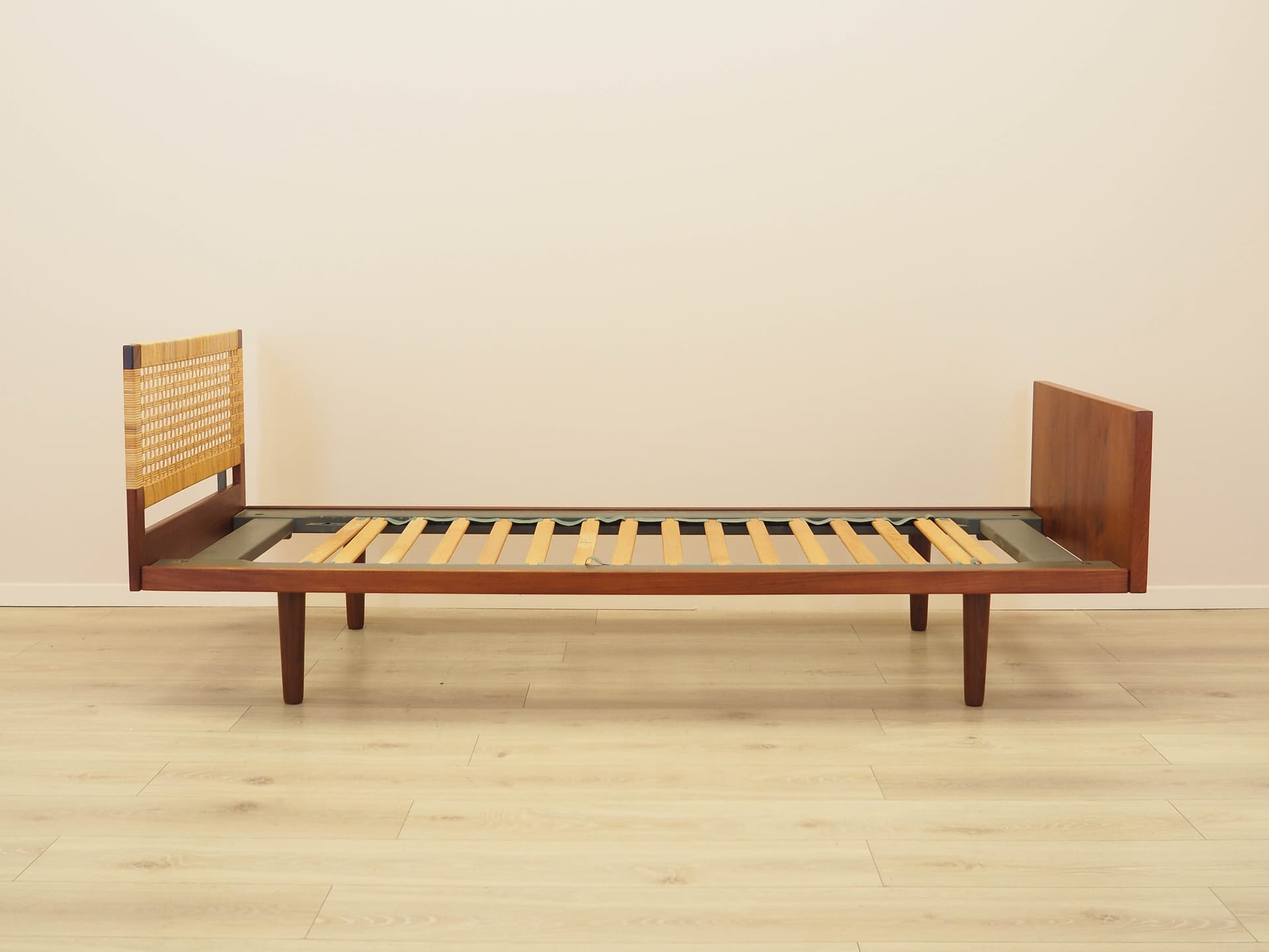 Bed, brown teak, beige rattan, by H. Wegner, Getama, Denmark, 1960s. - 313130