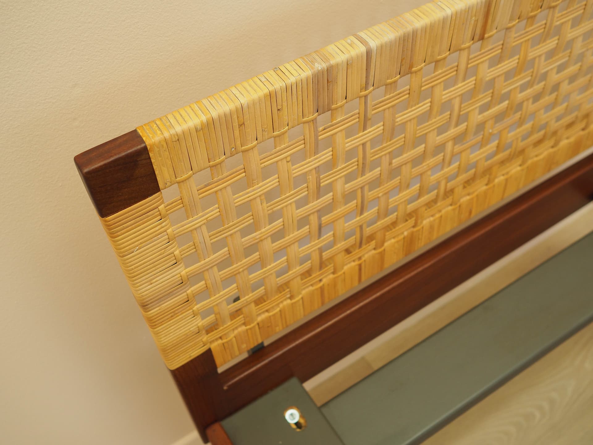 Bed, brown teak, beige rattan, by H. Wegner, Getama, Denmark, 1960s. - 313123