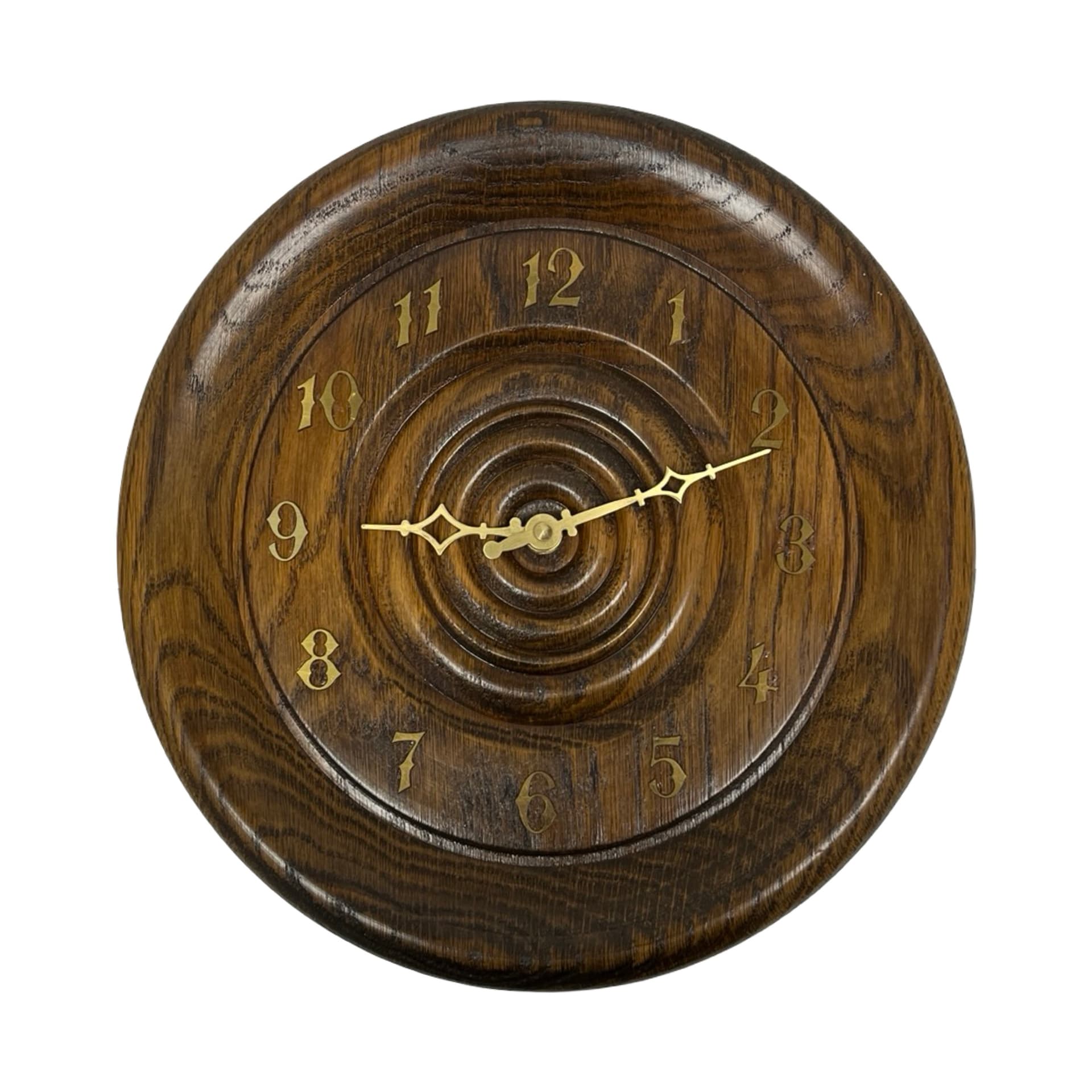 Wall clock, brown oak, brass, Germany, 1980s. - 313157