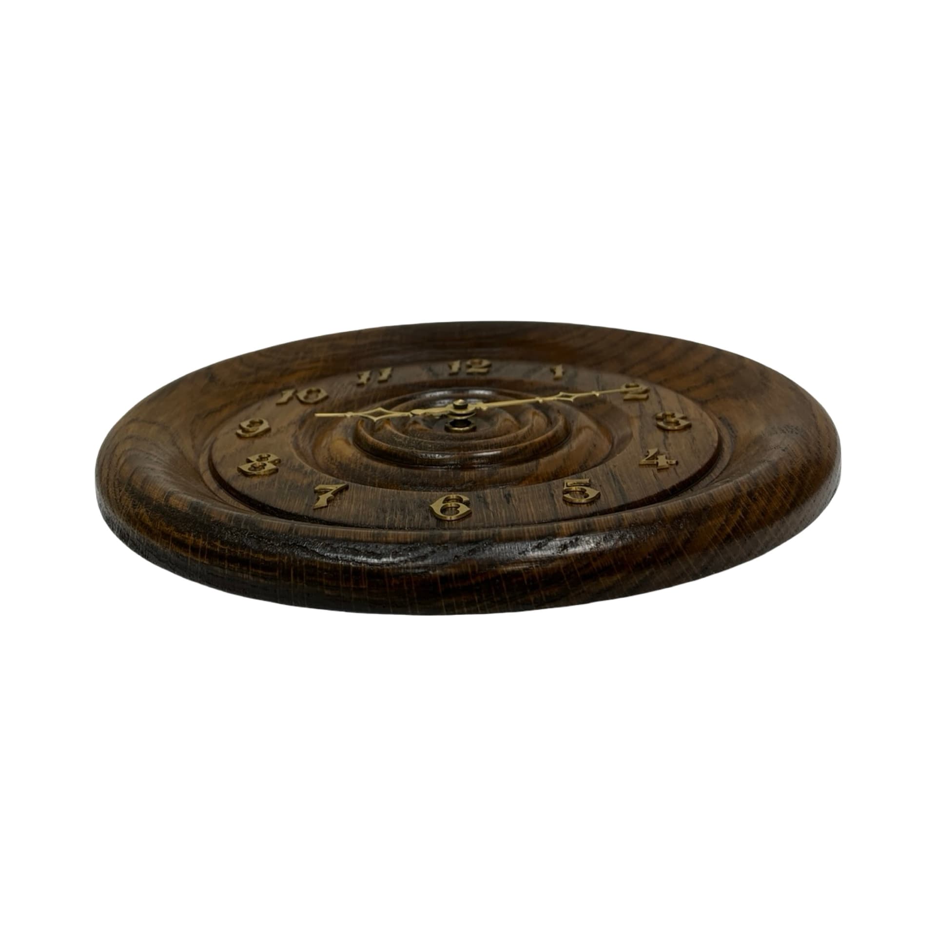 Wall clock, brown oak, brass, Germany, 1980s. - 313163