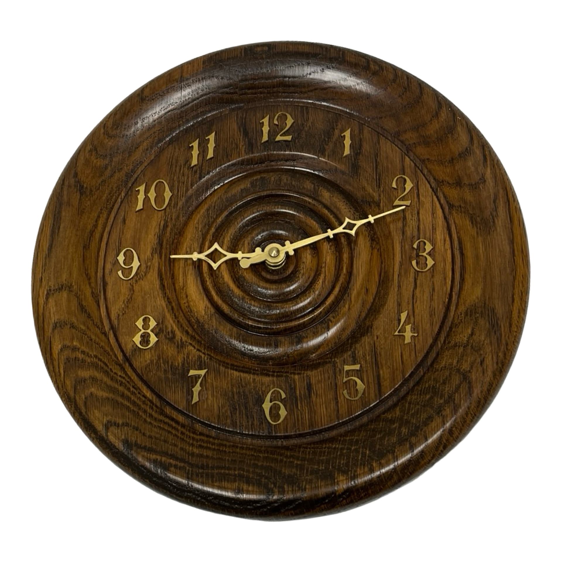 Wall clock, brown oak, brass, Germany, 1980s. - 313159