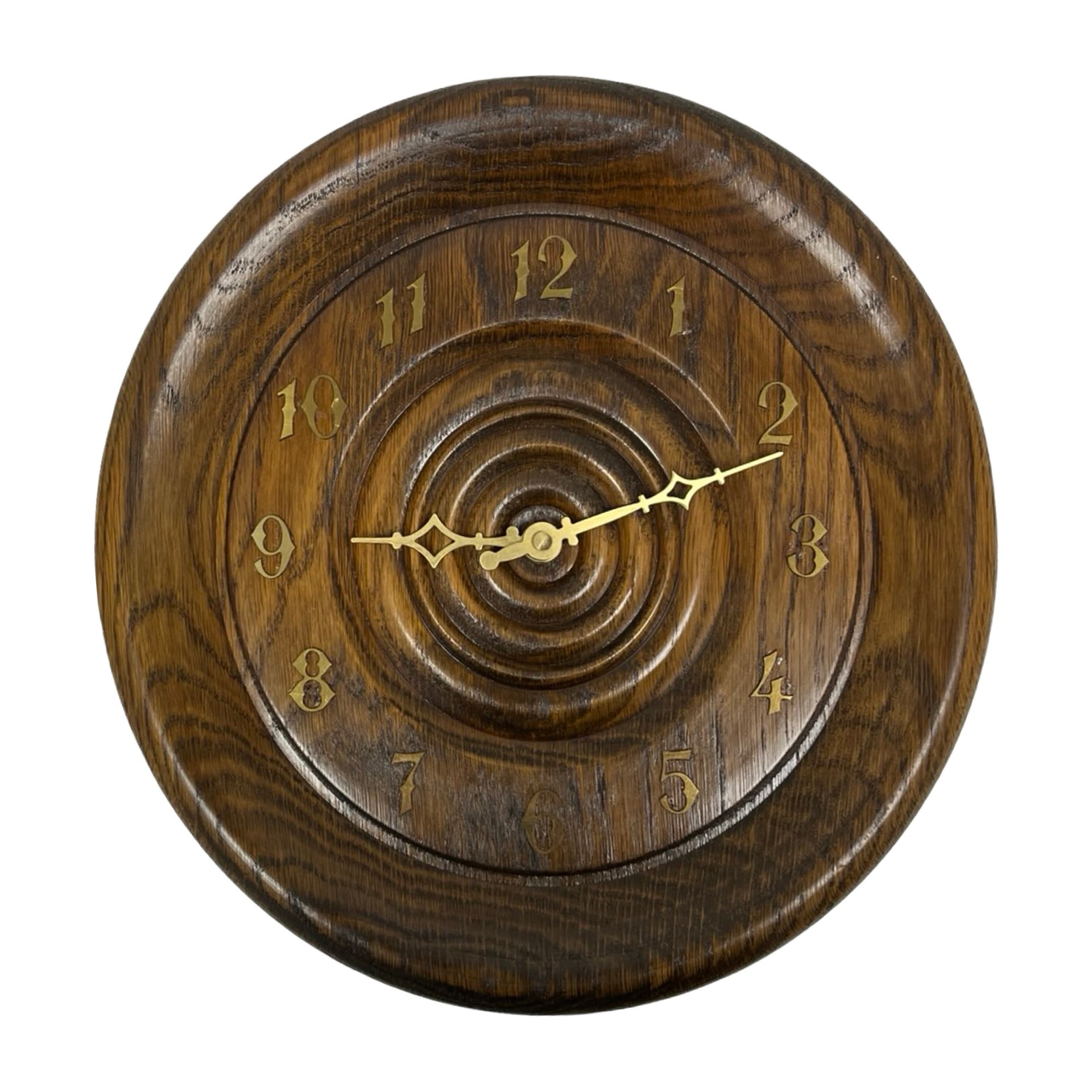 Wall clock, brown oak, brass, Germany, 1980s. - 313160