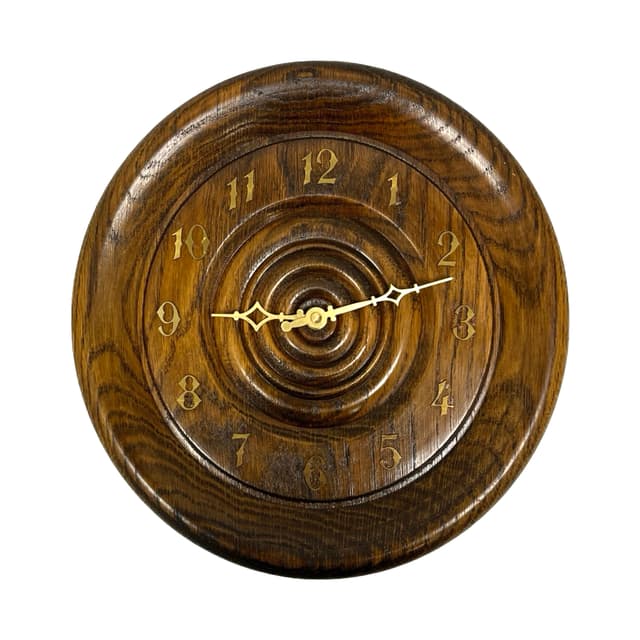 Wall clock, brown oak, brass, Germany, 1980s. - DIMENSION