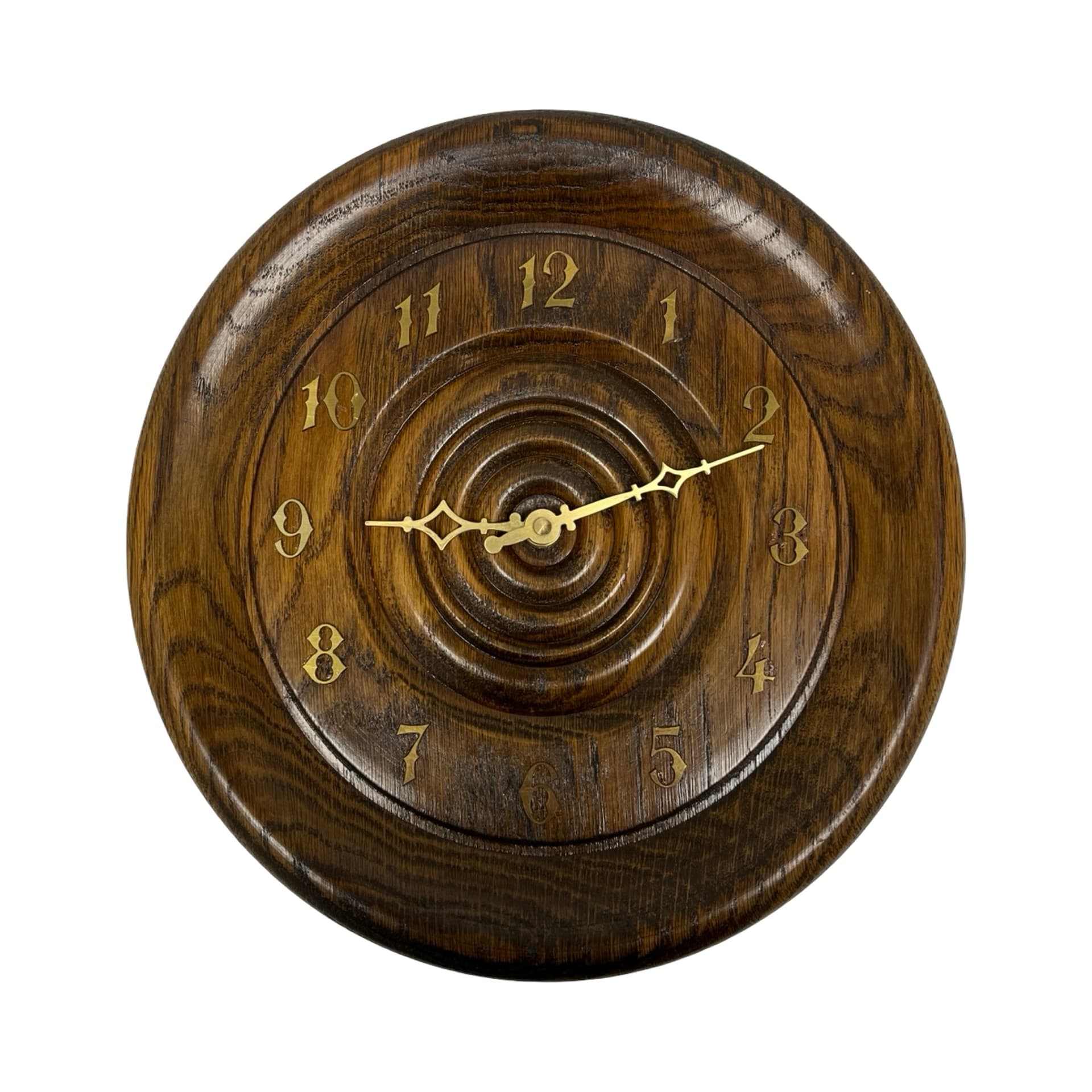 Wall clock, brown oak, brass, Germany, 1980s. - 313156