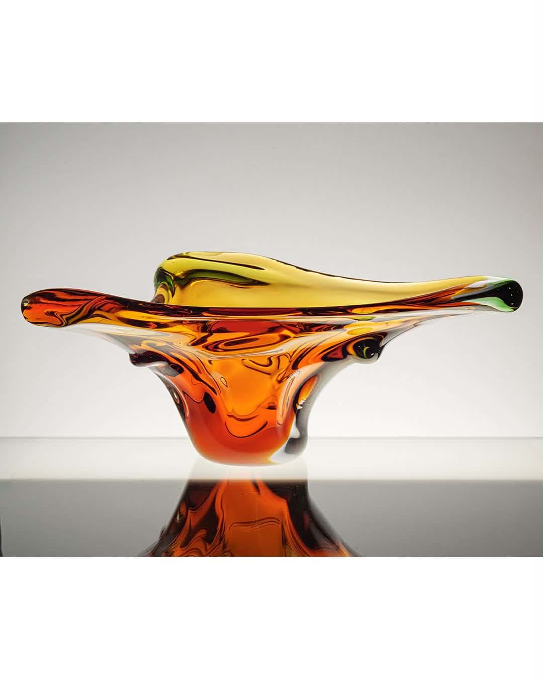 Decorative centerpiece bowl, multicolor glass, by F. Zemek, Czechoslovakia, 1970s. - 313212