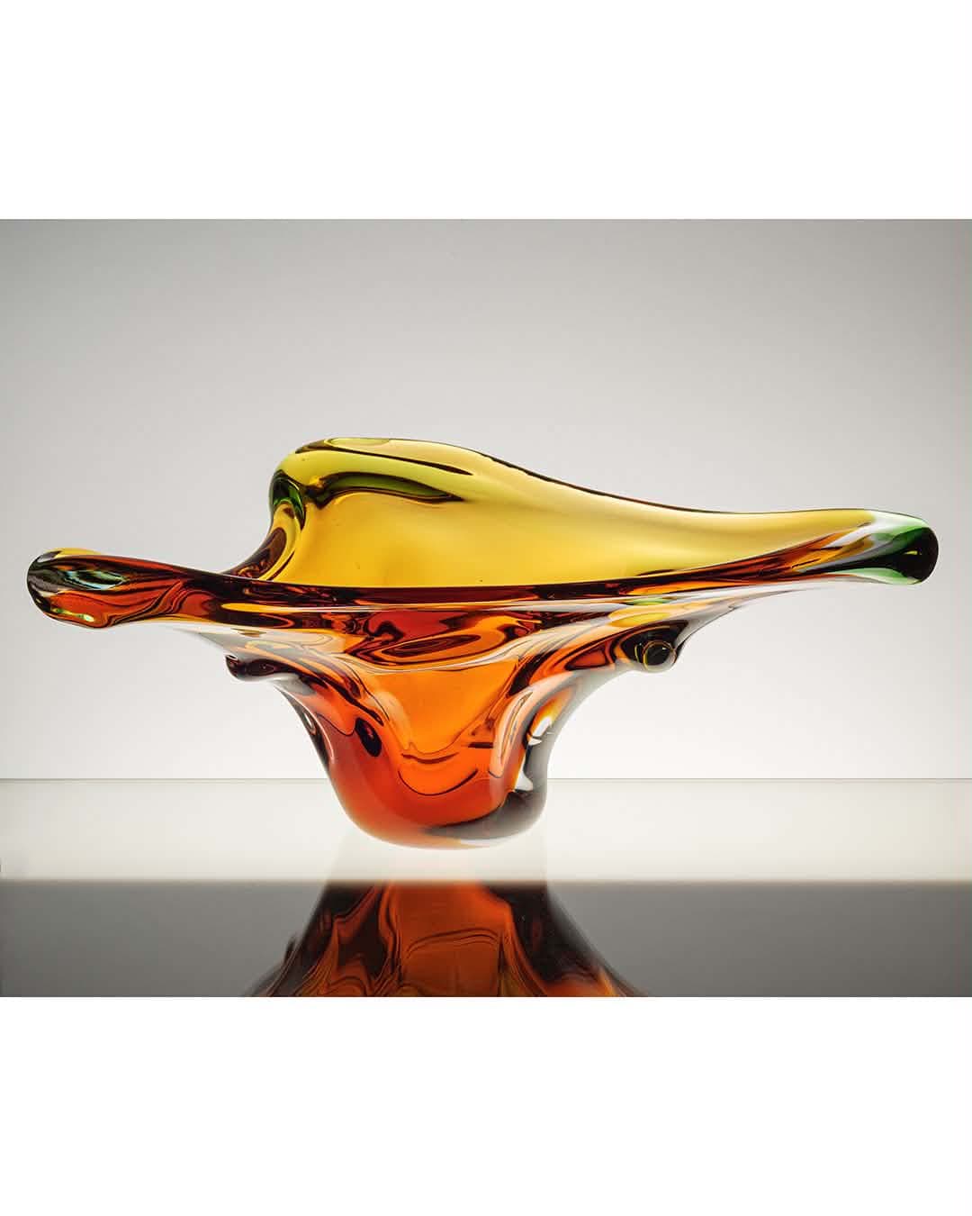 Decorative centerpiece bowl, multicolor glass, by F. Zemek, Czechoslovakia, 1970s. - 313211