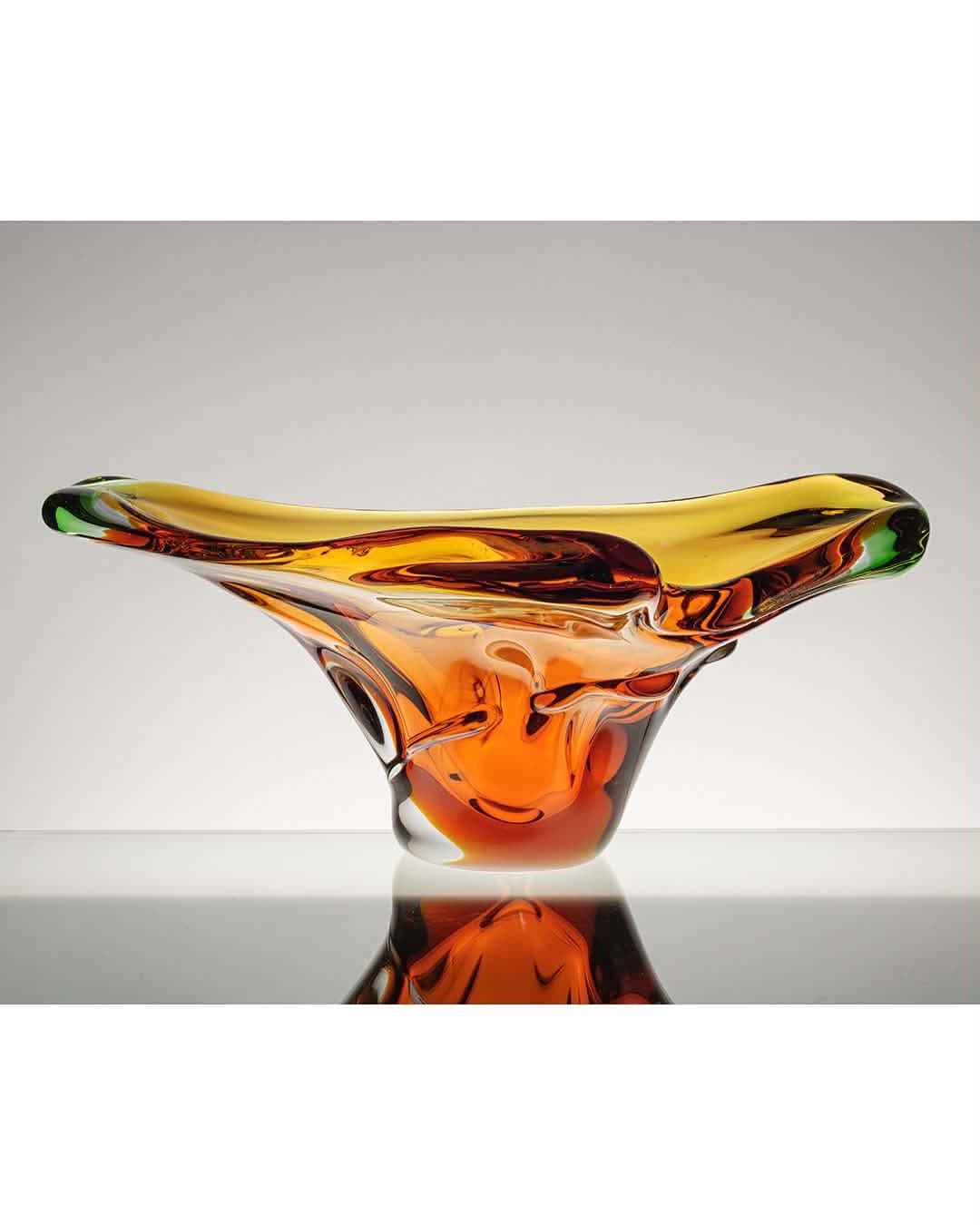 Decorative centerpiece bowl, multicolor glass, by F. Zemek, Czechoslovakia, 1970s. - 313213